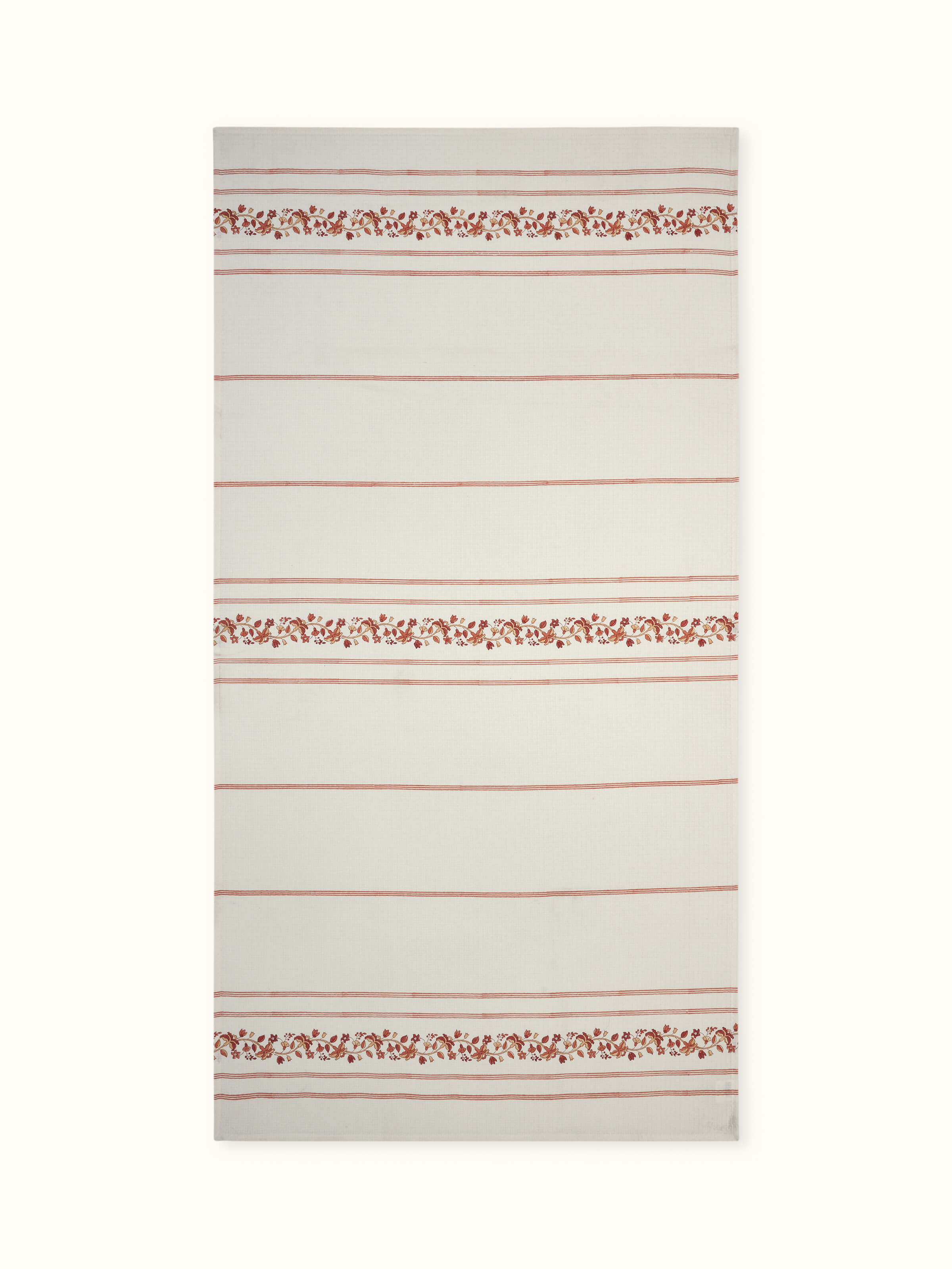 Full view of Palampore stripe peach floral cotton Sanganeri block printed bath towel (XL), featuring a floral design and peach color.