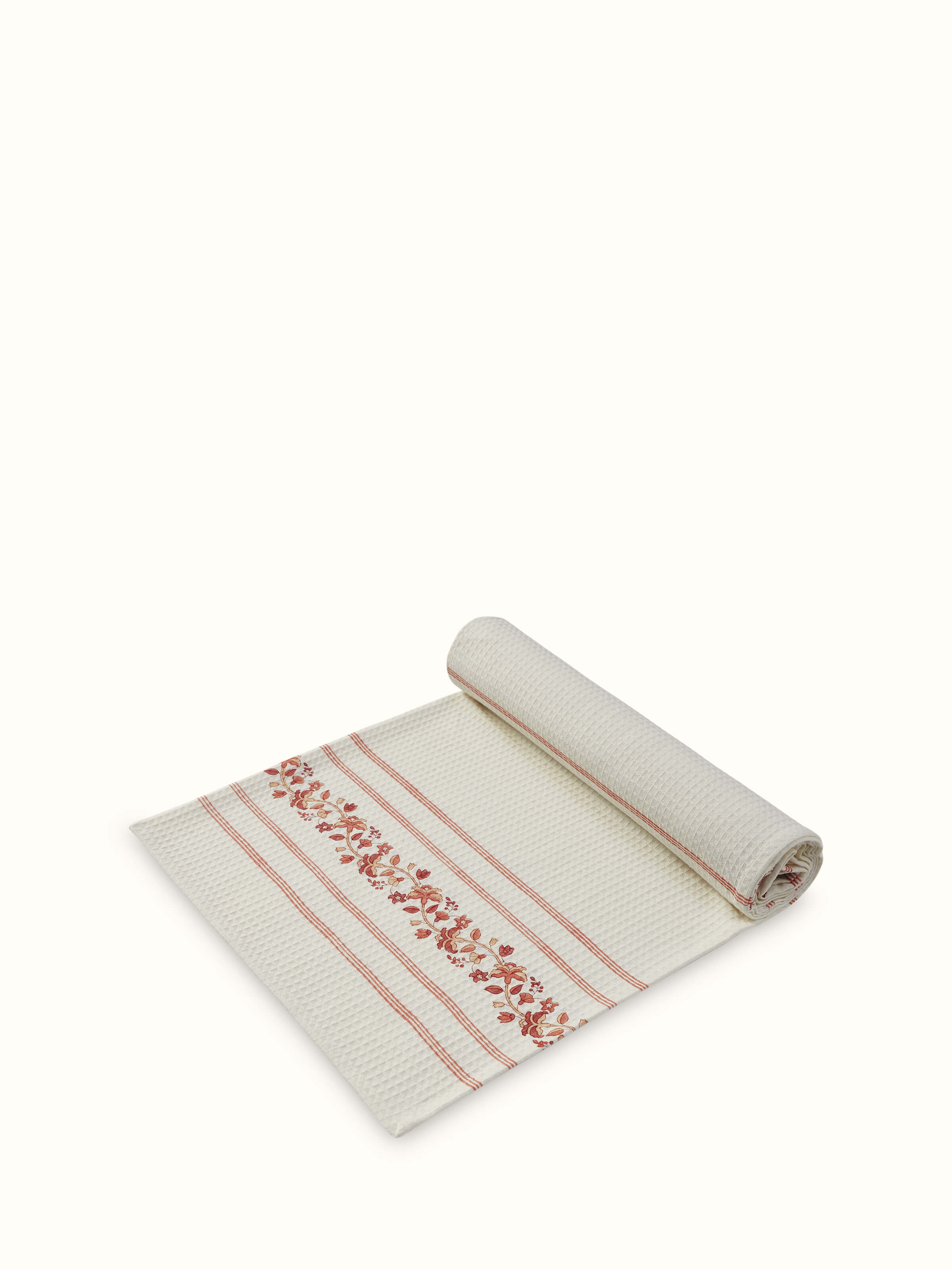 Detailed view of Palampore stripe peach floral cotton Sanganeri block printed bath towel (XL), showcasing the block print and fabric quality.