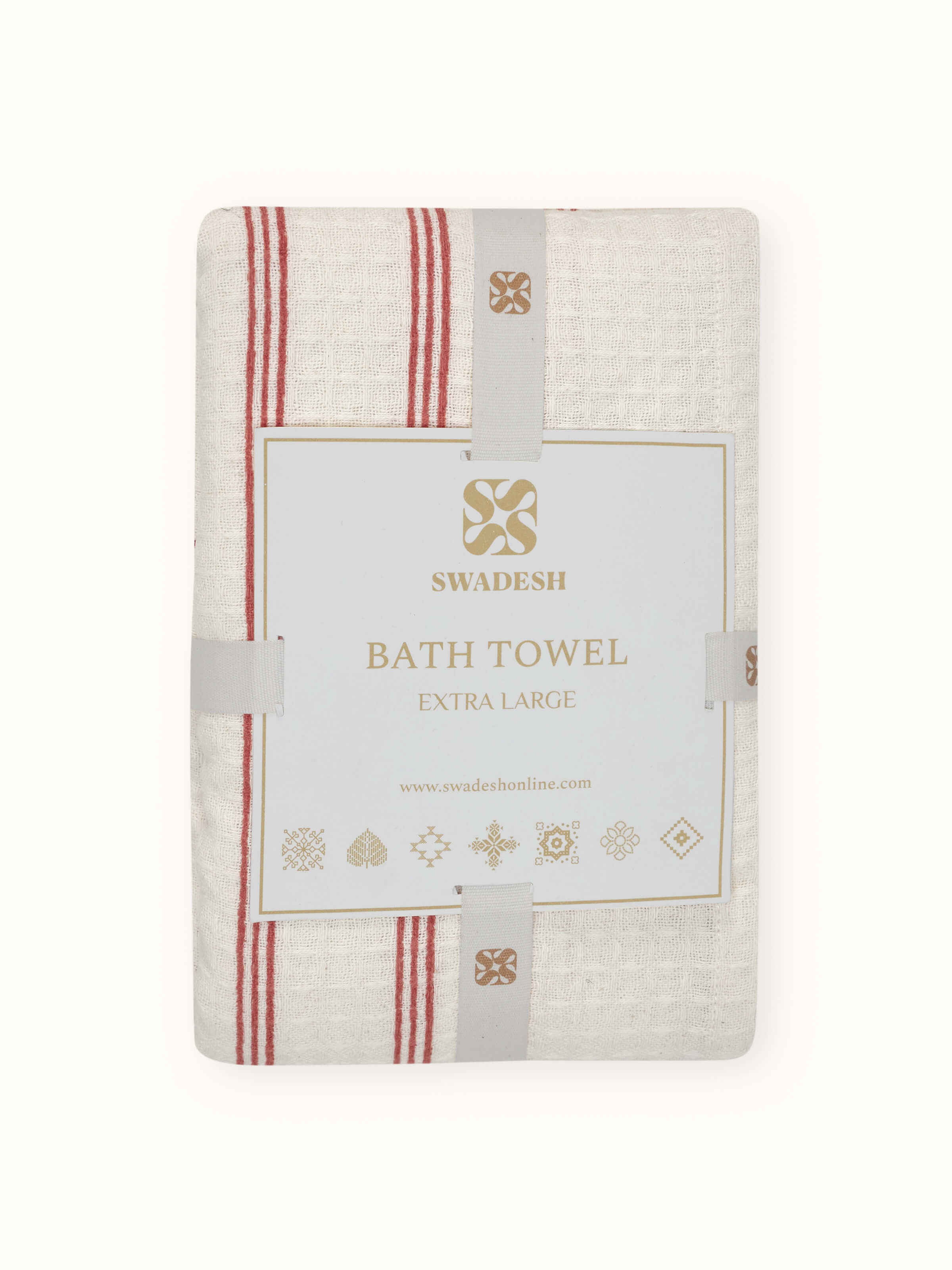 Close-up of Palampore stripe peach floral cotton Sanganeri block printed bath towel (XL), focusing on the floral print and texture.