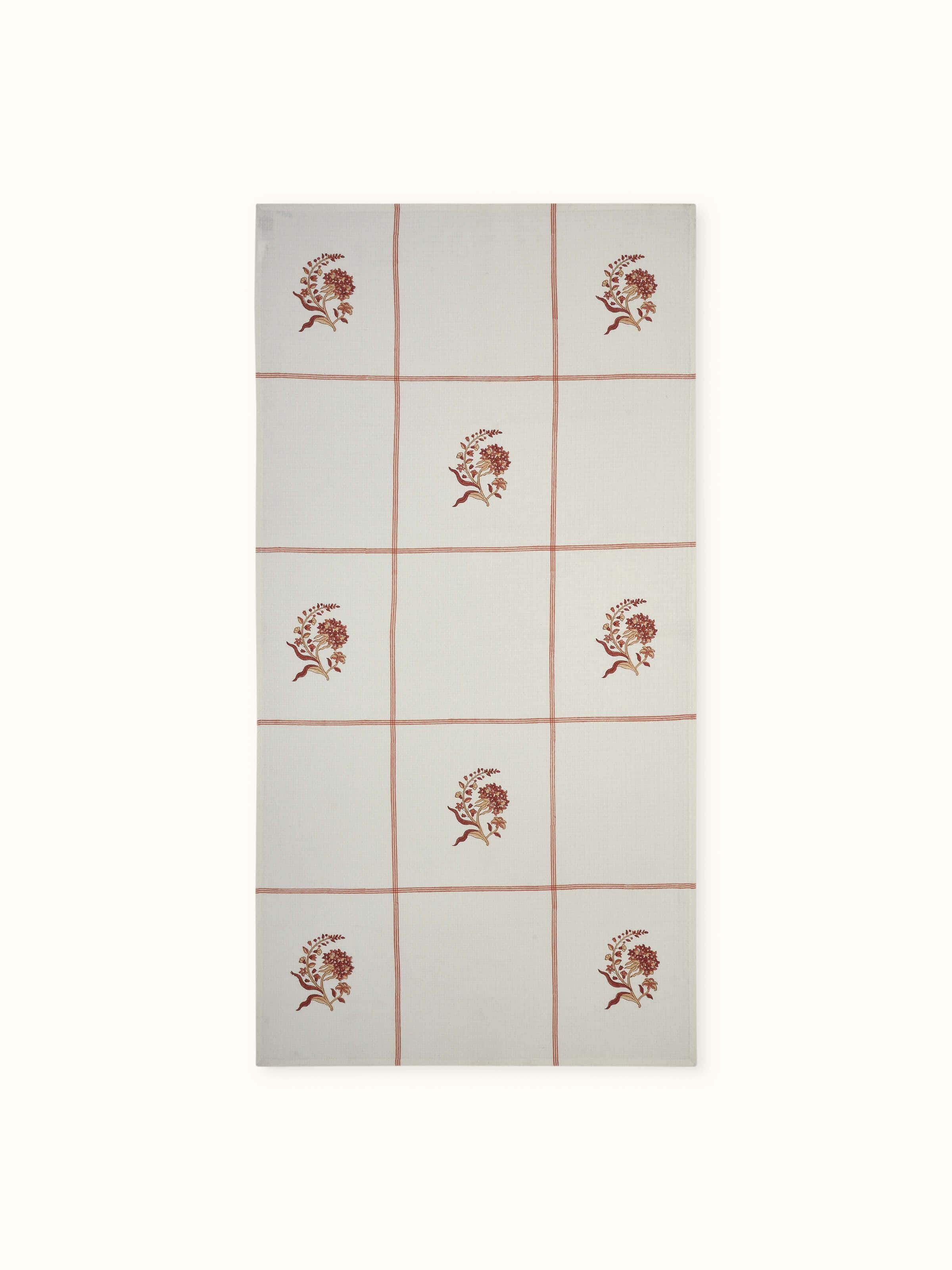 Full view of Palampore buta peach floral cotton Sanganeri block printed bath towel (L) featuring its vibrant peach floral design and block print pattern.