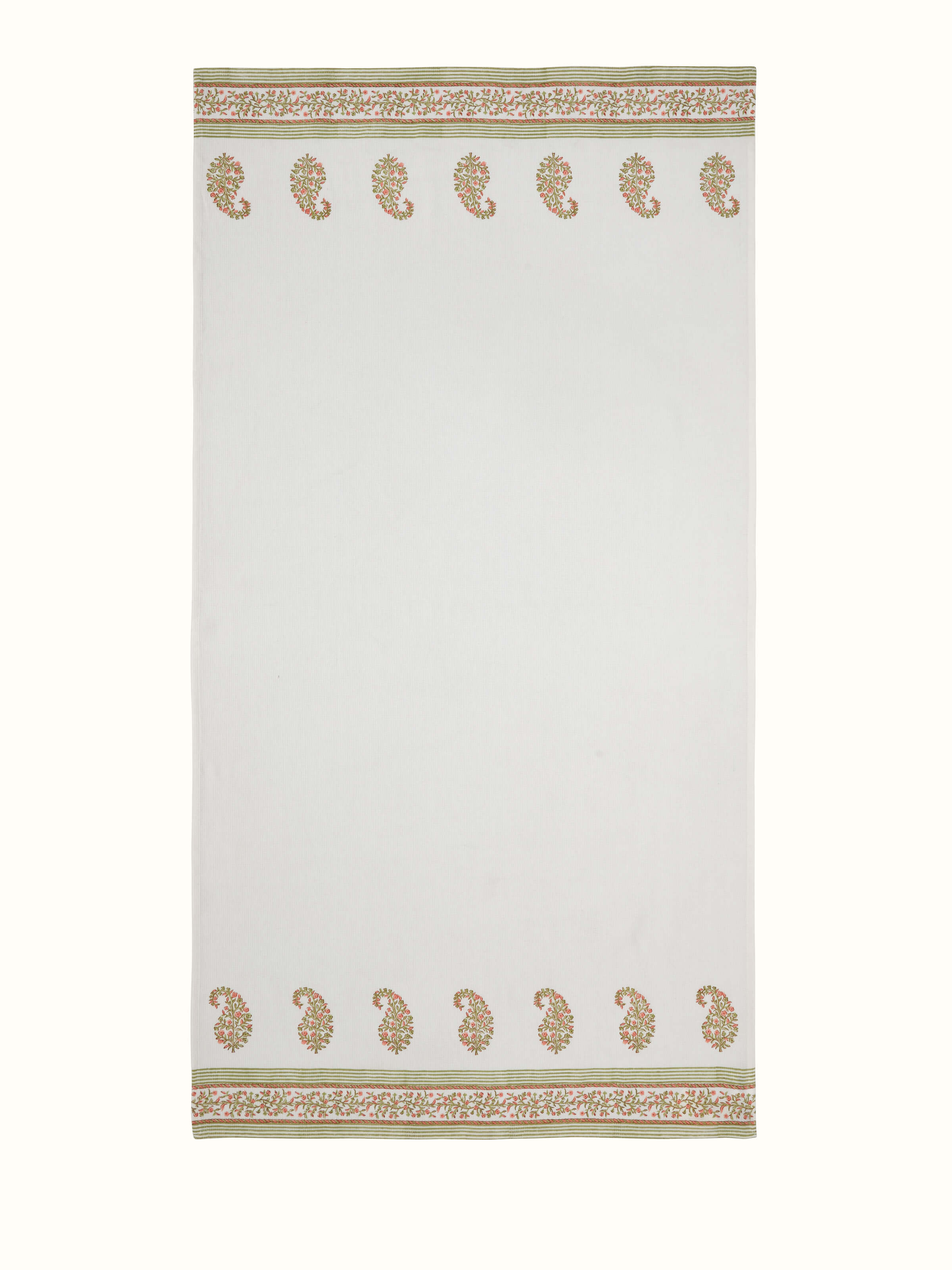 Ambi border peach floral cotton Sanganeri block printed bath towel (XL) featuring a peach-colored floral block print design.