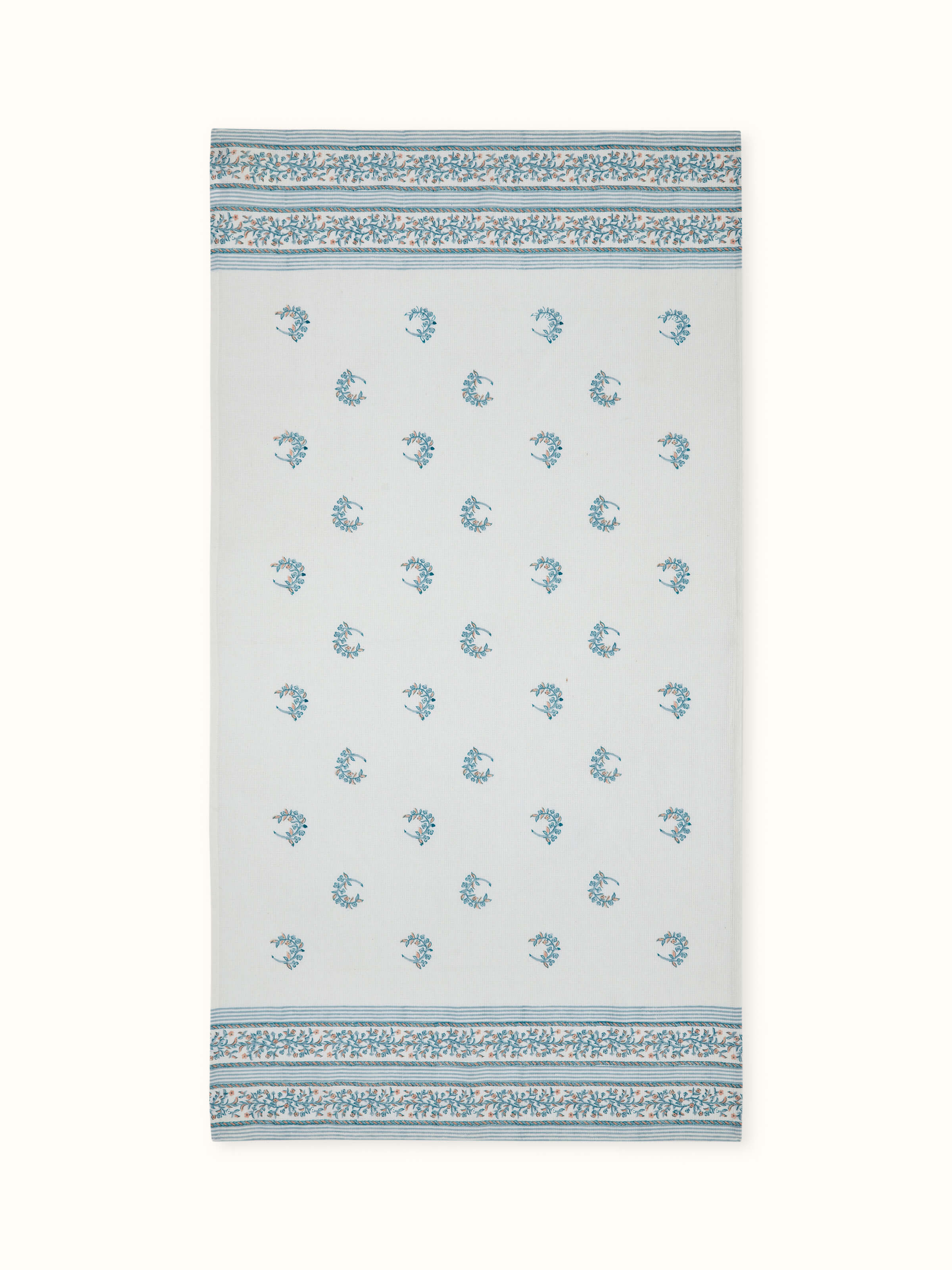 Ambi allover blue floral cotton Sanganeri block printed bath towel (L) with vibrant blue floral block print design.