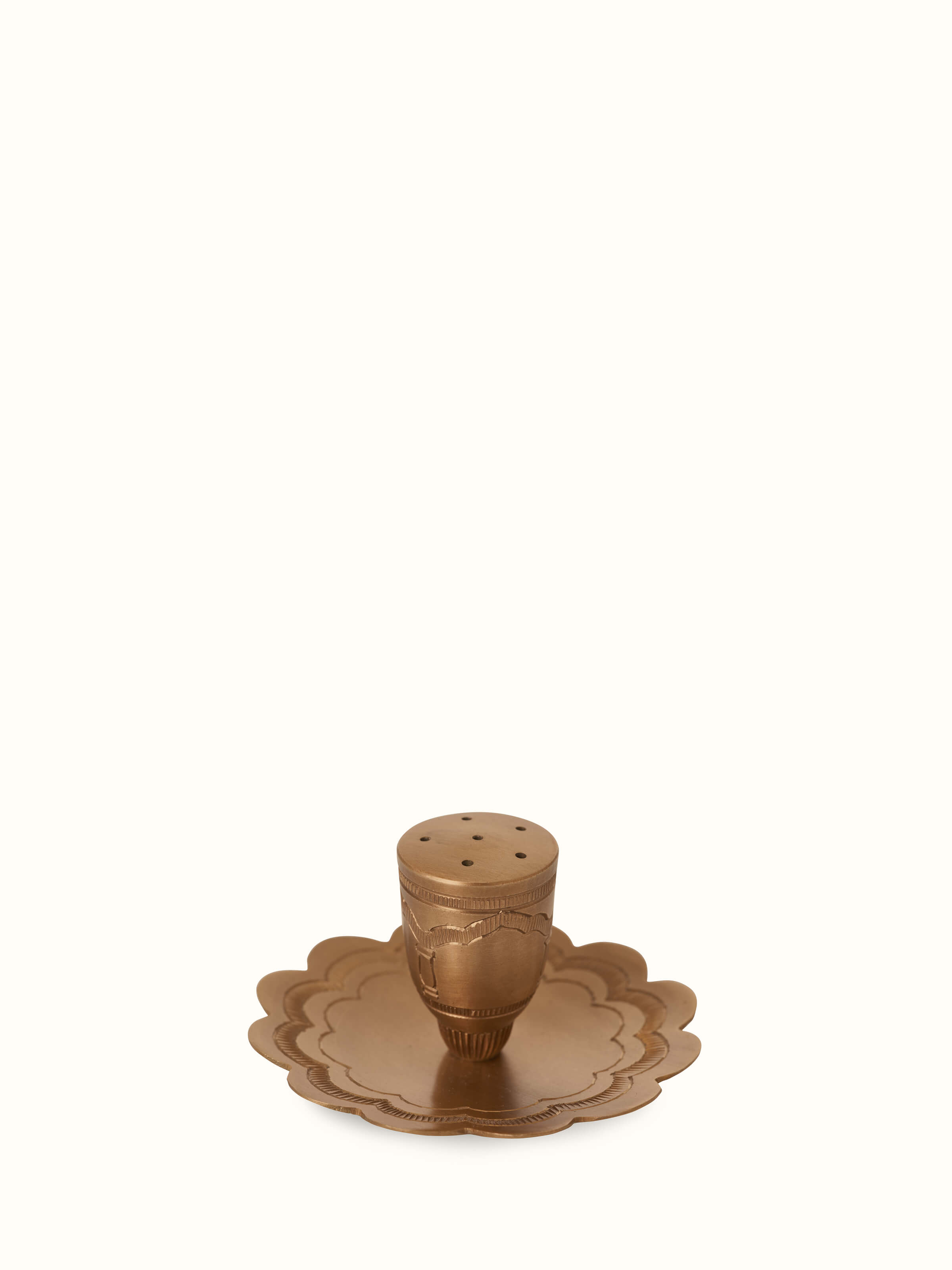 Close-up view of Polished Brass Pooja Thali Set showing the fine details and polish