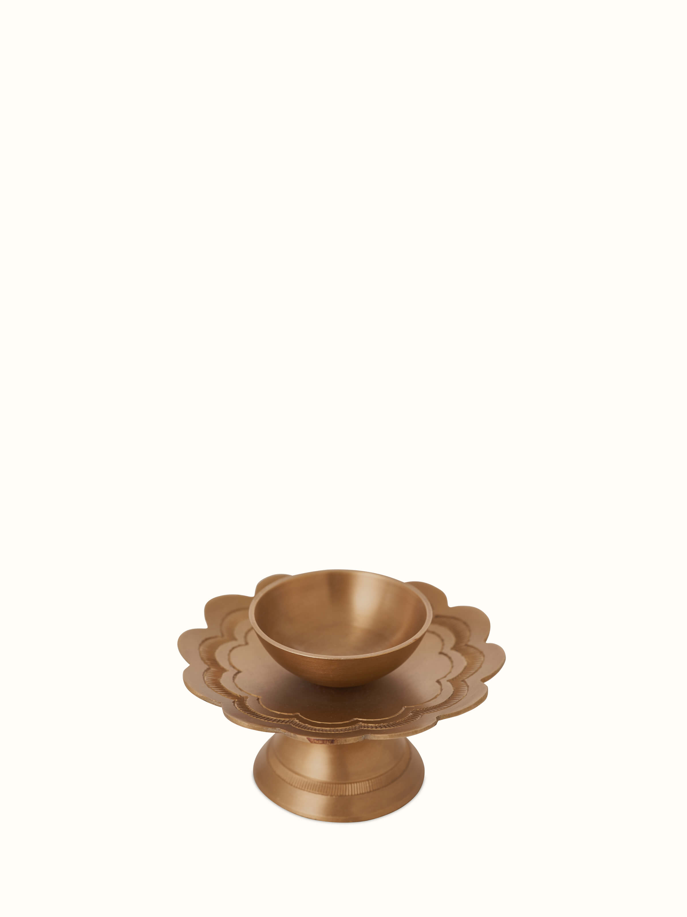 Another angle of Polished Brass Pooja Thali Set emphasizing the design and finish