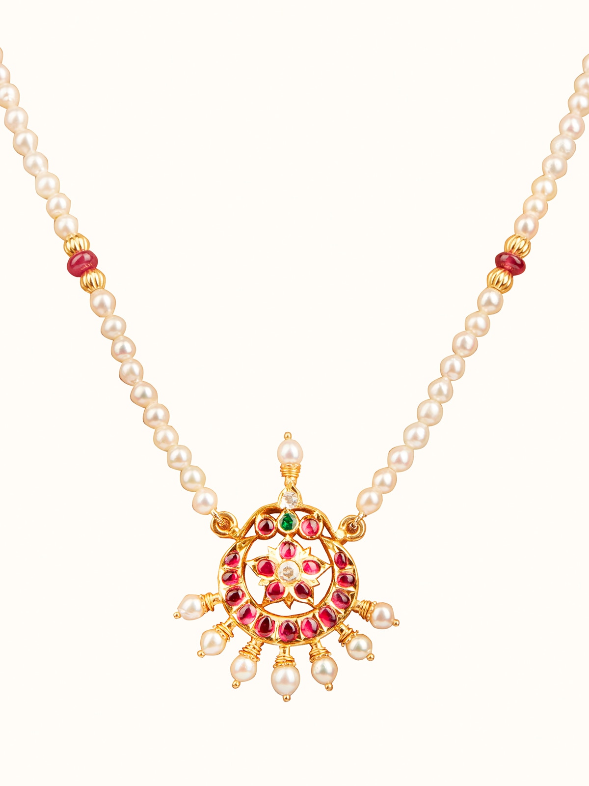 Front view of Kundala Velai 22 Karat Gold Collar Necklace showcasing luxurious gold design with intricate detailing.