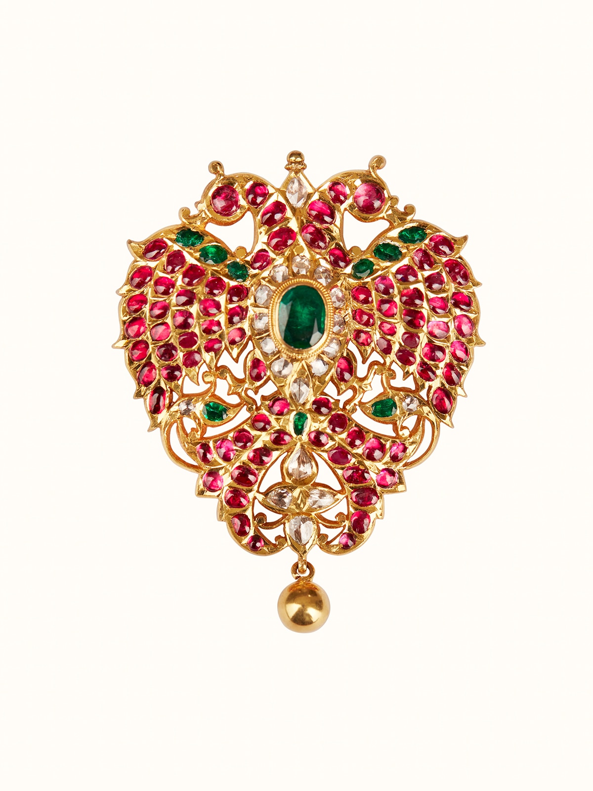 Front view of Kundala Velai 22 Karat Gold Brooch Pin with detailed gold work