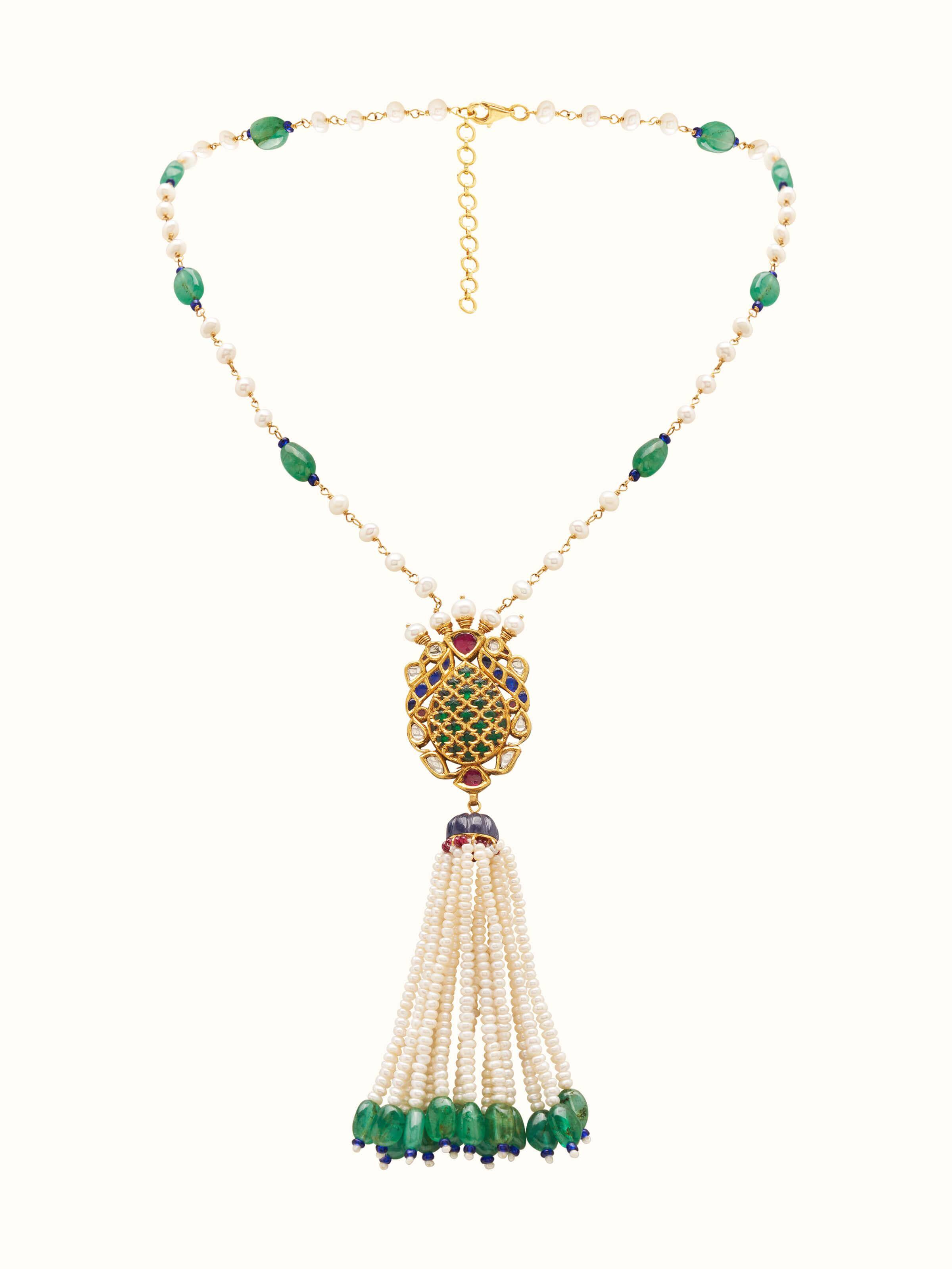 Front view highlighting the elegant 22 Karat gold pendant and chain design