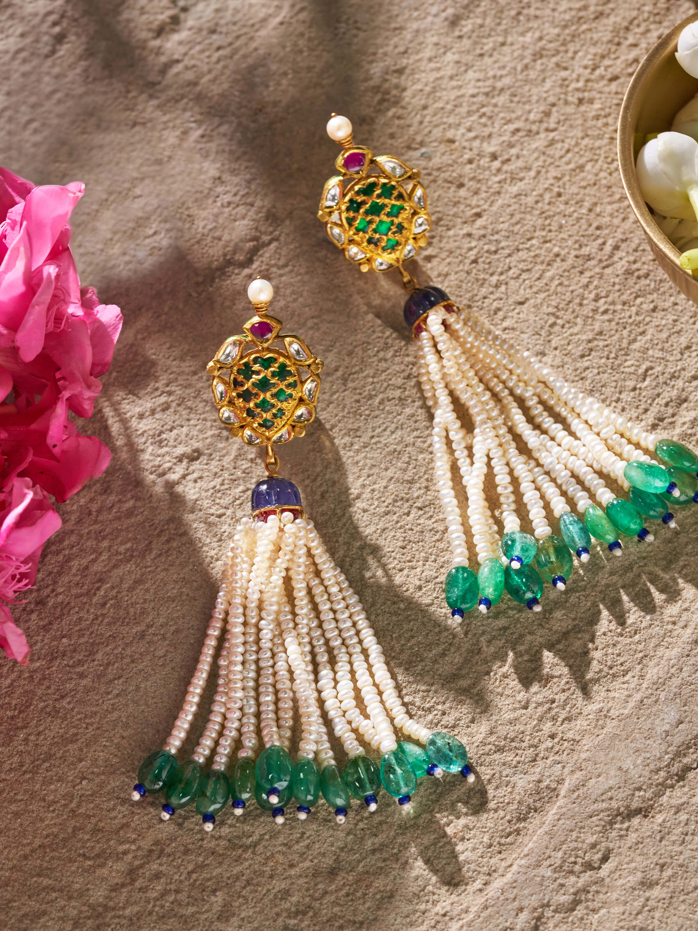 Alternate side view of Swadesh Badroom 22 Karat Gold Drop Earrings emphasizing fluid movement and refined detailing