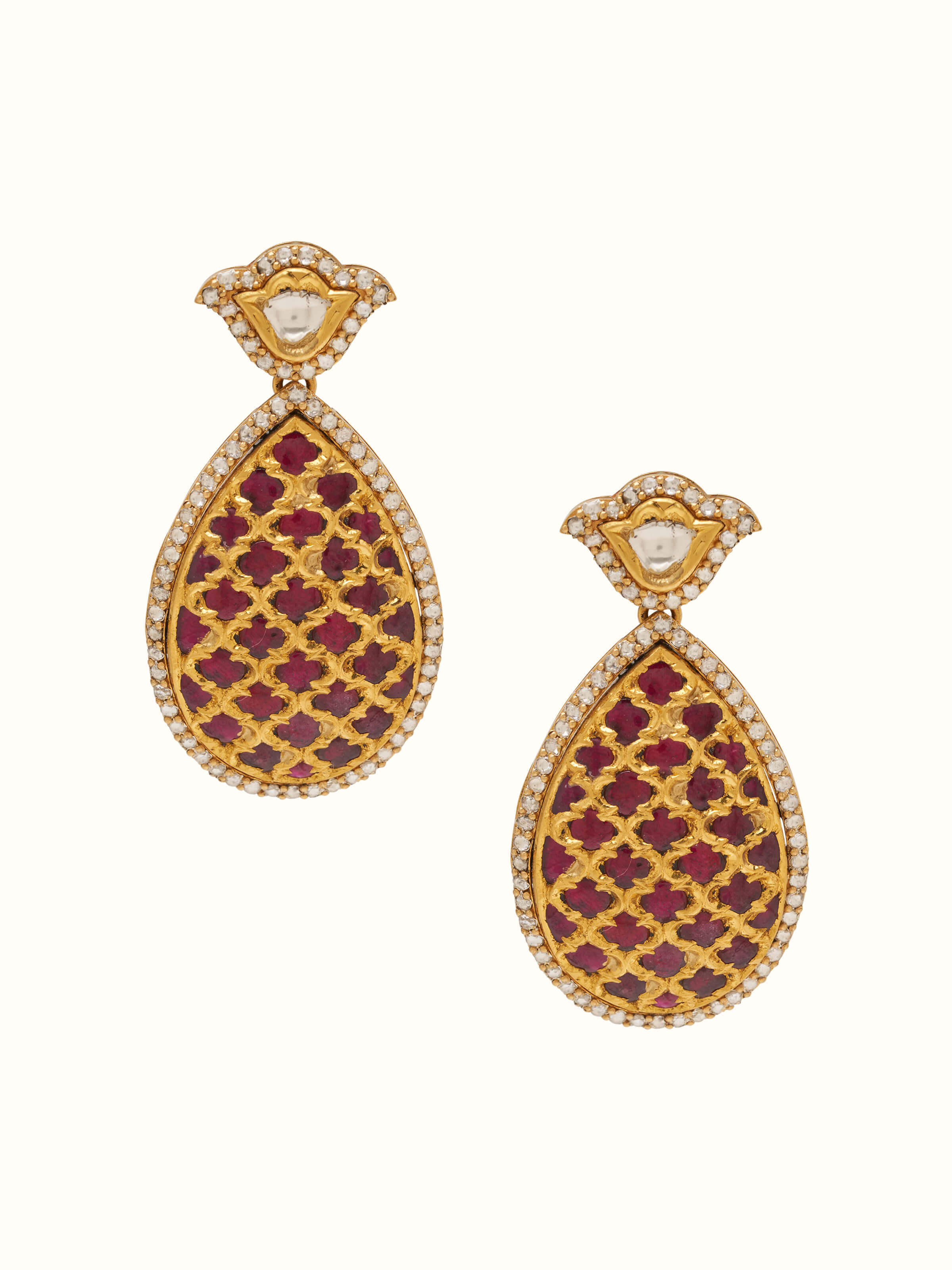 Front view showing the elegant gold drop design