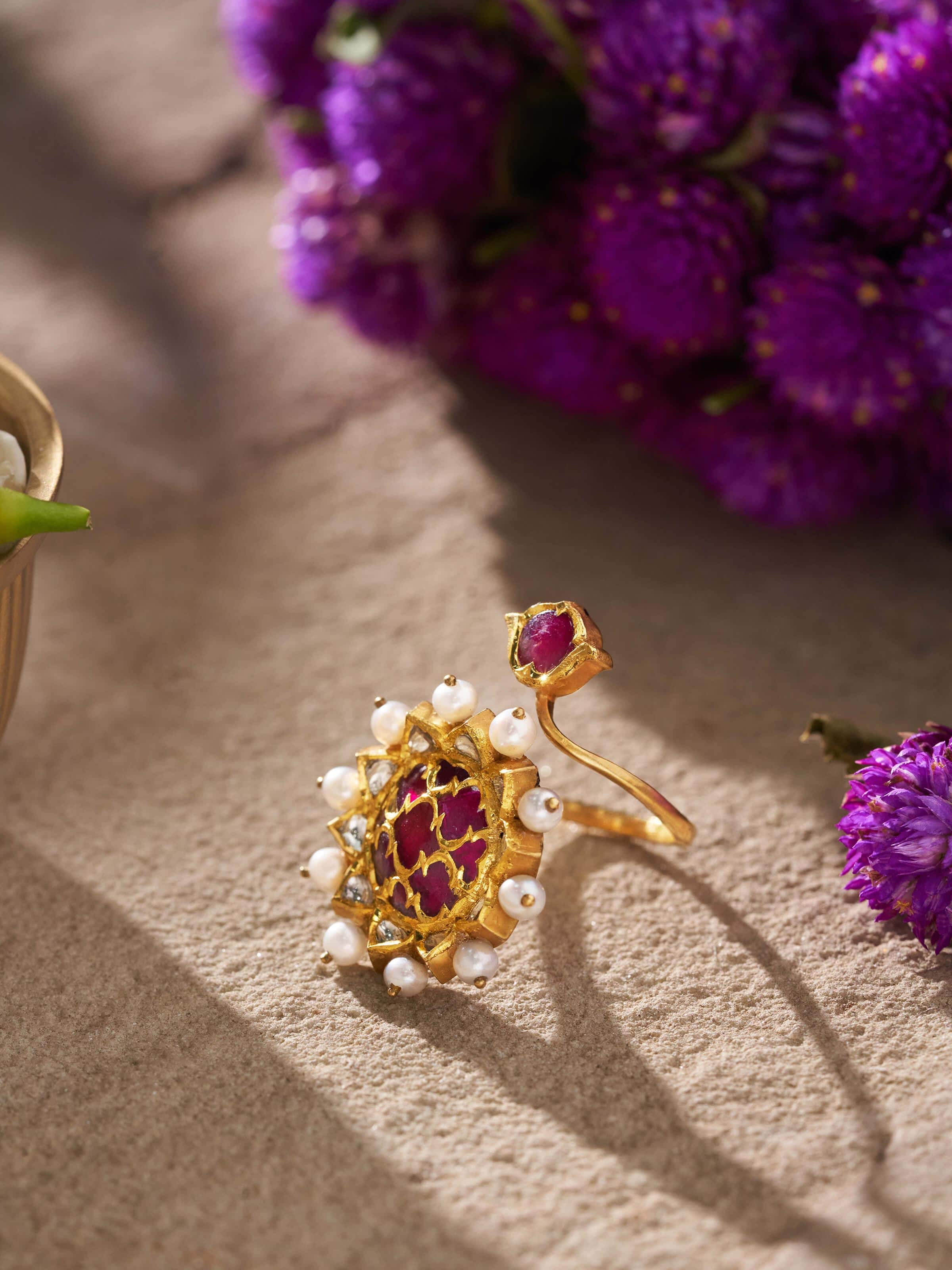 Side view of Badroom 22 Karat Gold Adjustable Ring showcasing the elegant adjustable band and gold finish.