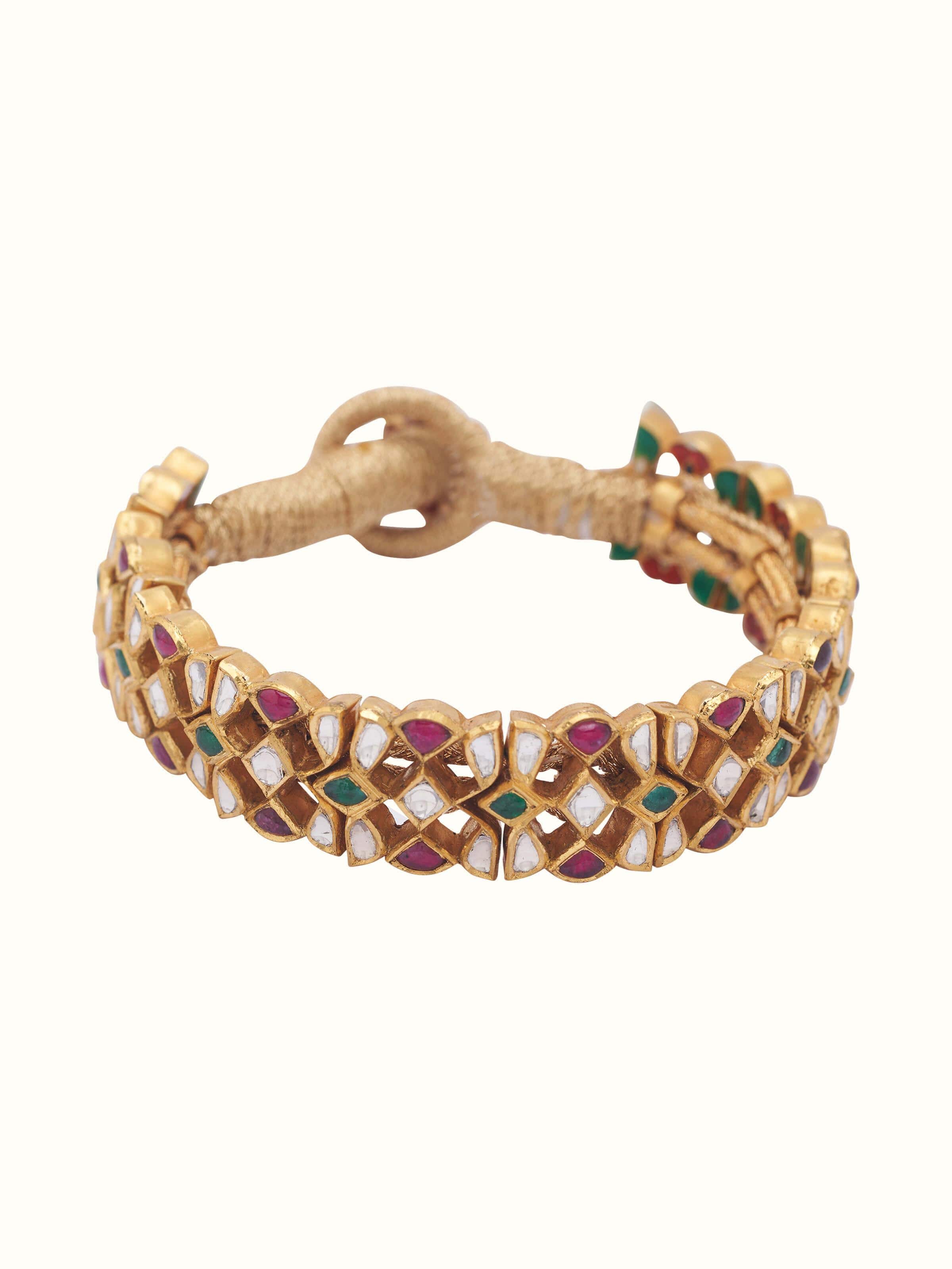 Front view of Jadau 18 karat gold bracelet showcasing exquisite craftsmanship and design