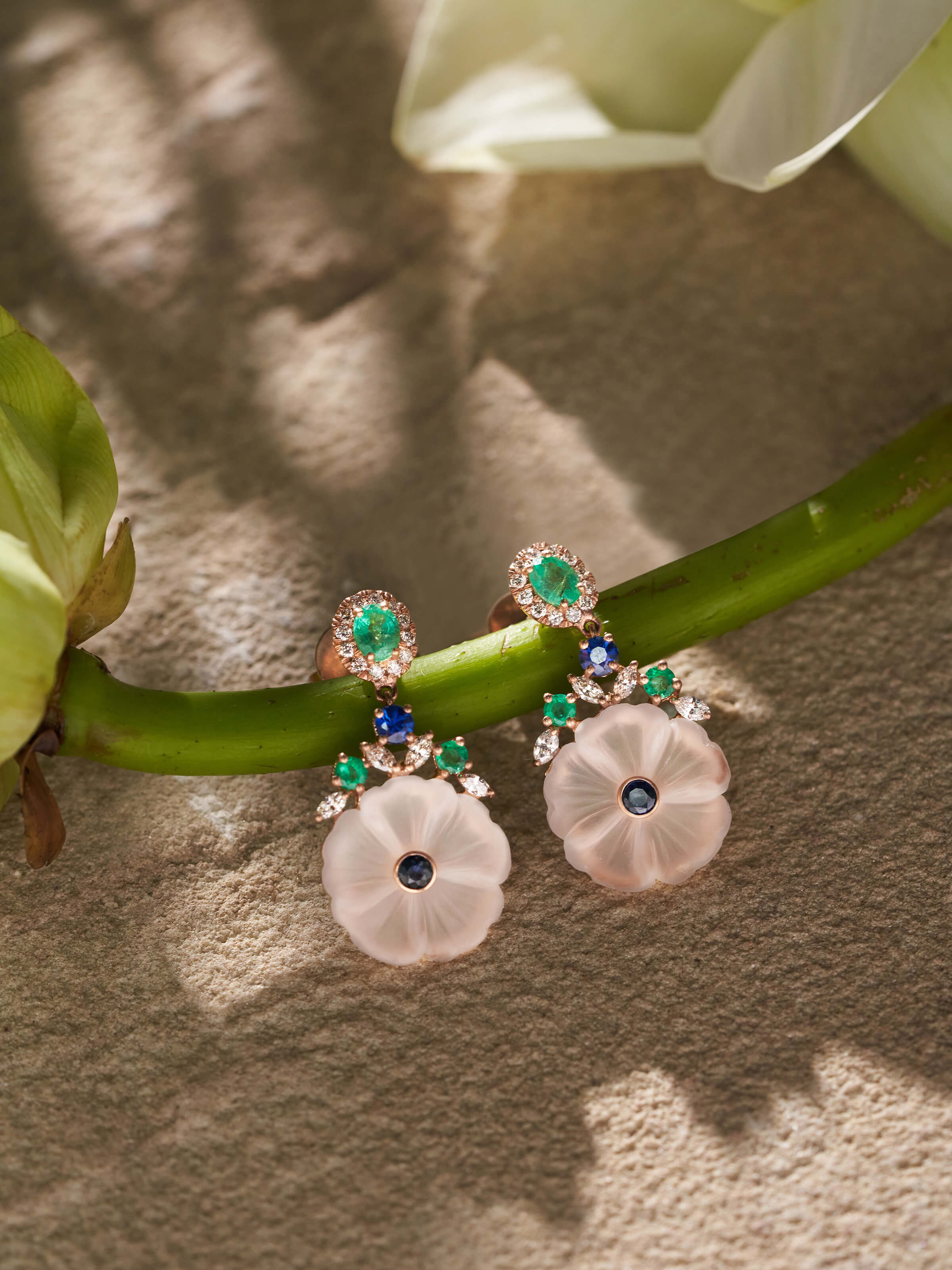 Side view of Lapidary 14 karat gold drop earrings highlighting fine detailing and quality craftsmanship