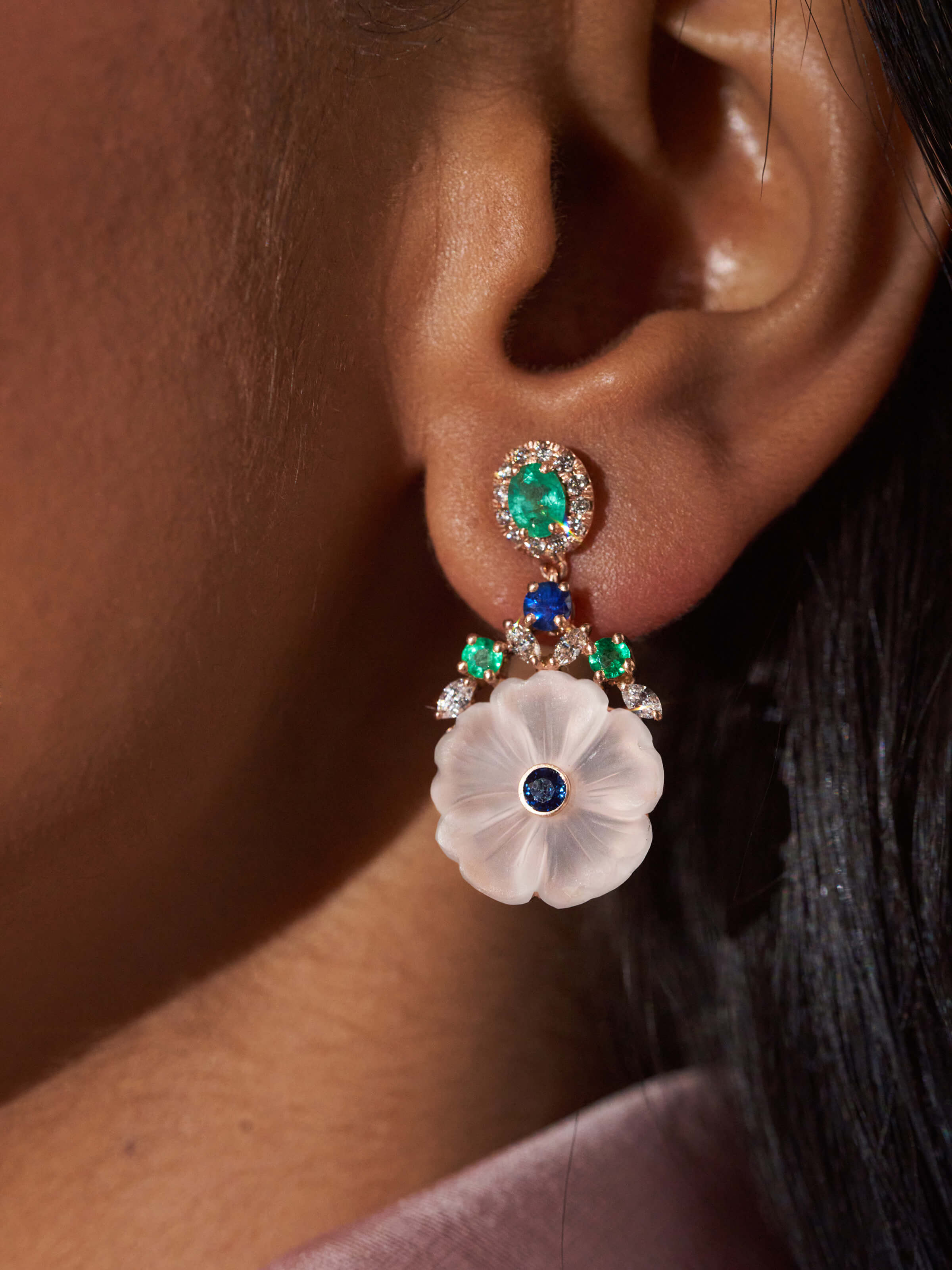 Angled view of Lapidary 14 karat gold drop earrings showcasing sophisticated design and craftsmanship