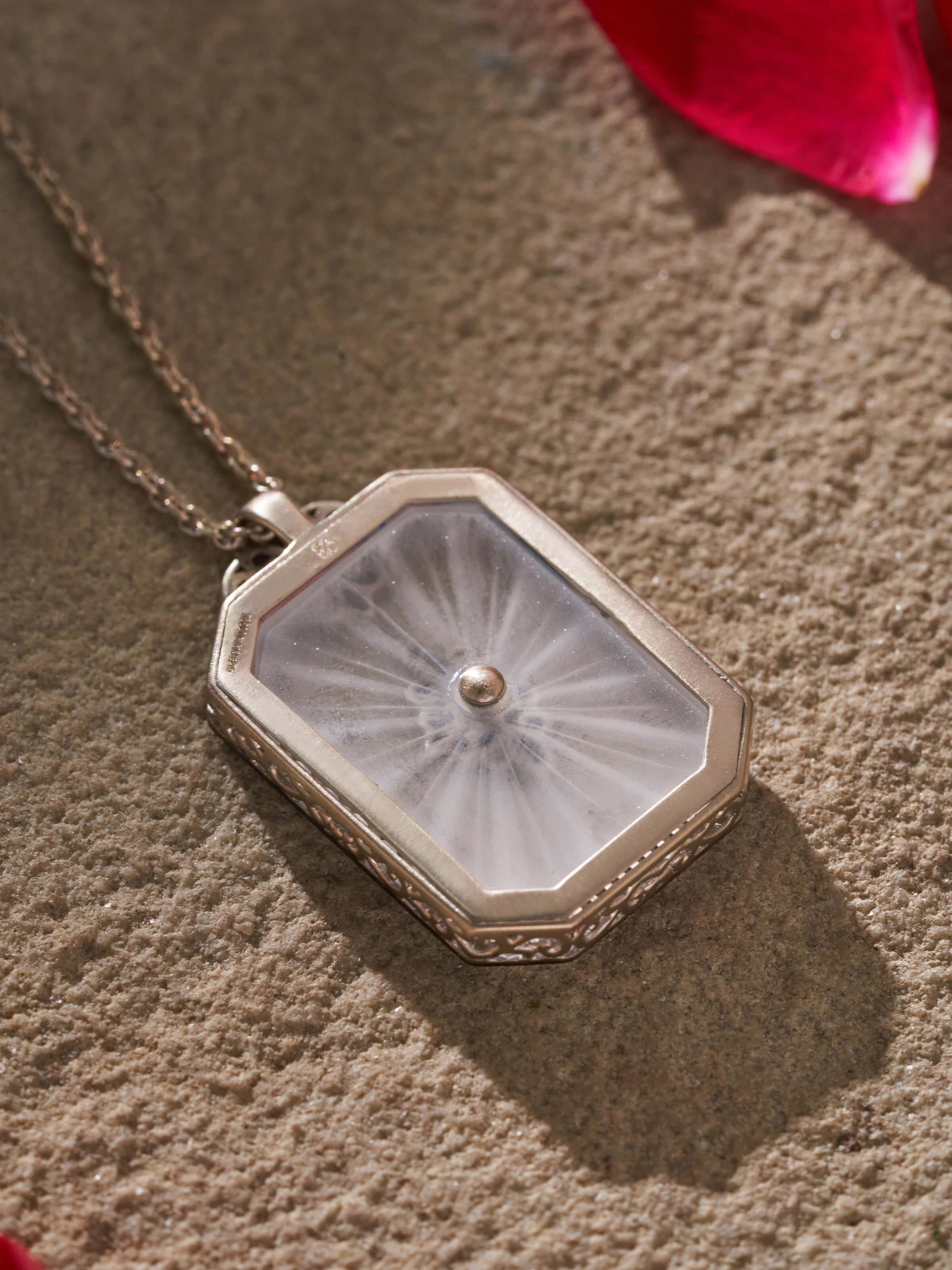 Back view of Lapidary 14 Karat gold pendant and chain showcasing the secure clasp and elegant design.