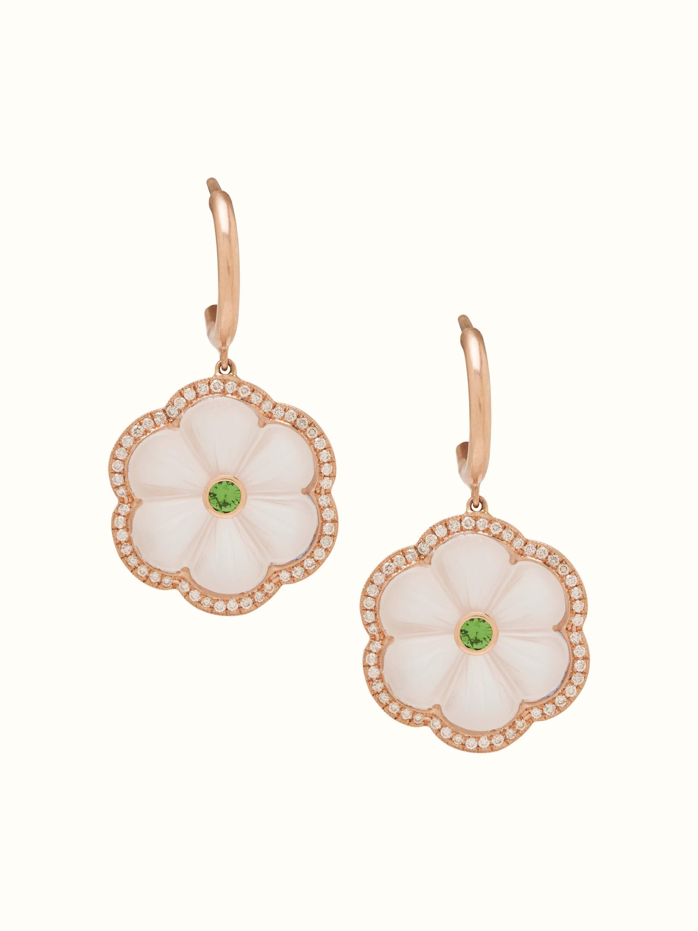 Front view of Lapidary 14 Karat Gold Drop Earrings featuring luxurious gold and intricate design.