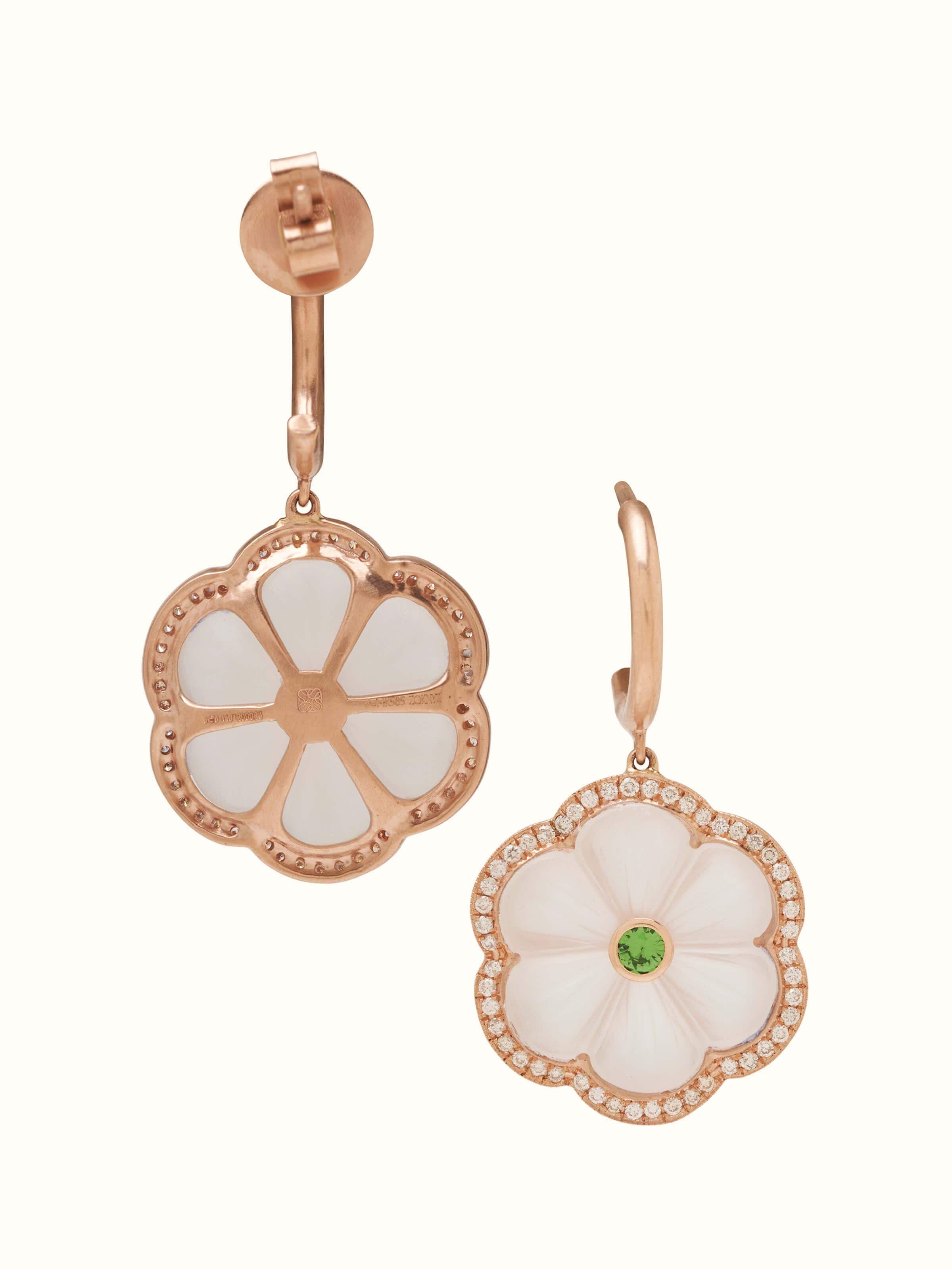 Back view of Lapidary 14 Karat Gold Drop Earrings showing the clasp and detailed goldwork.