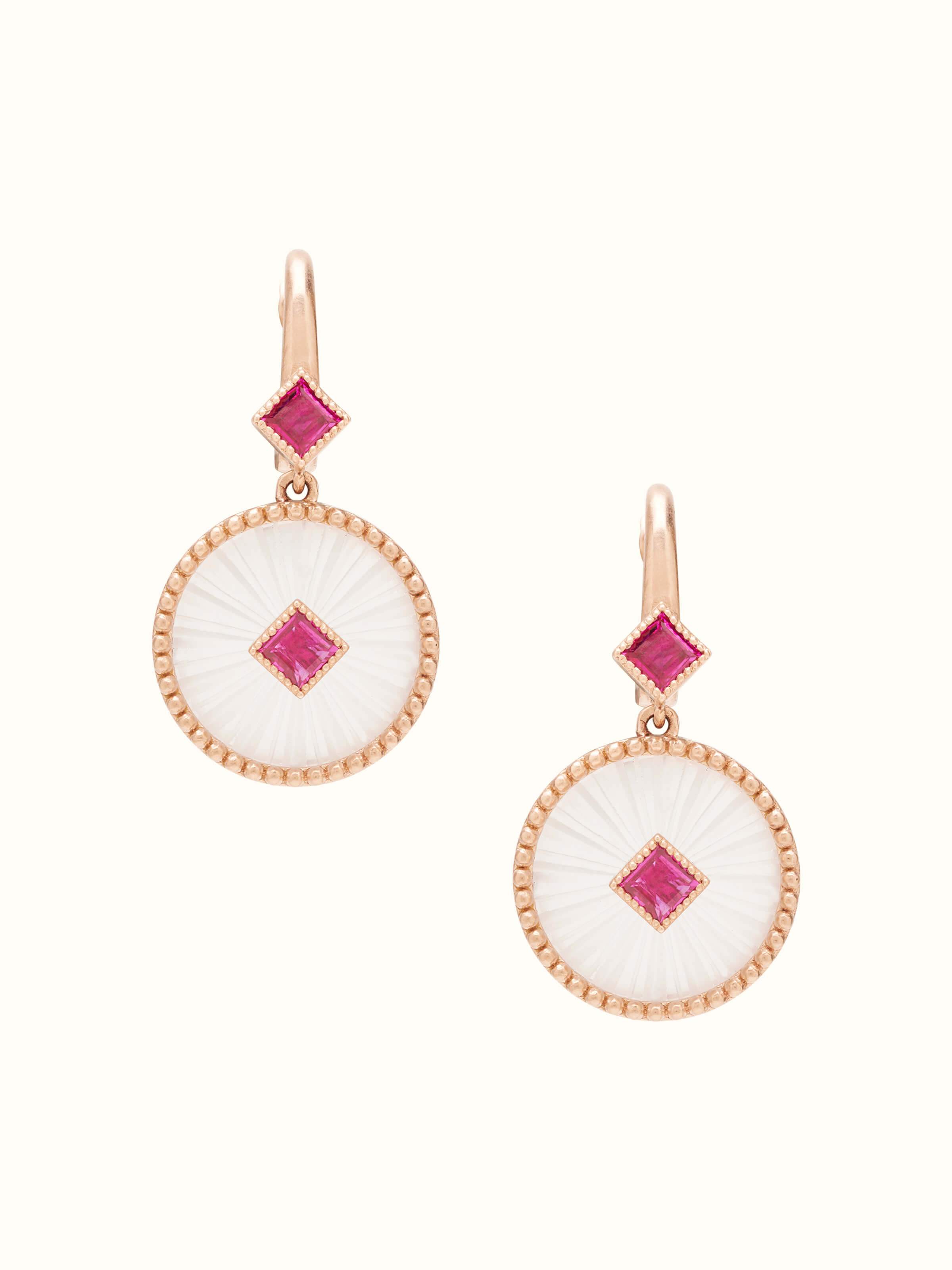 Front view of Lapidary 14 karat gold drop earrings showcasing their elegant design and refined finish