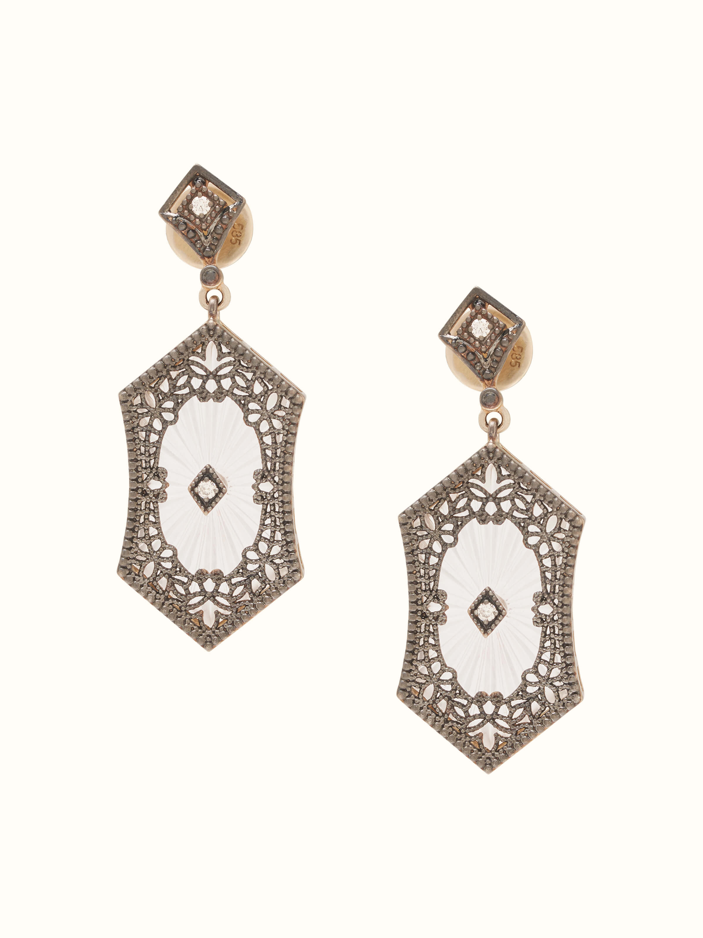 Front view of Lapidary 14 karat gold drop earrings featuring elegant design and fine gold craftsmanship
