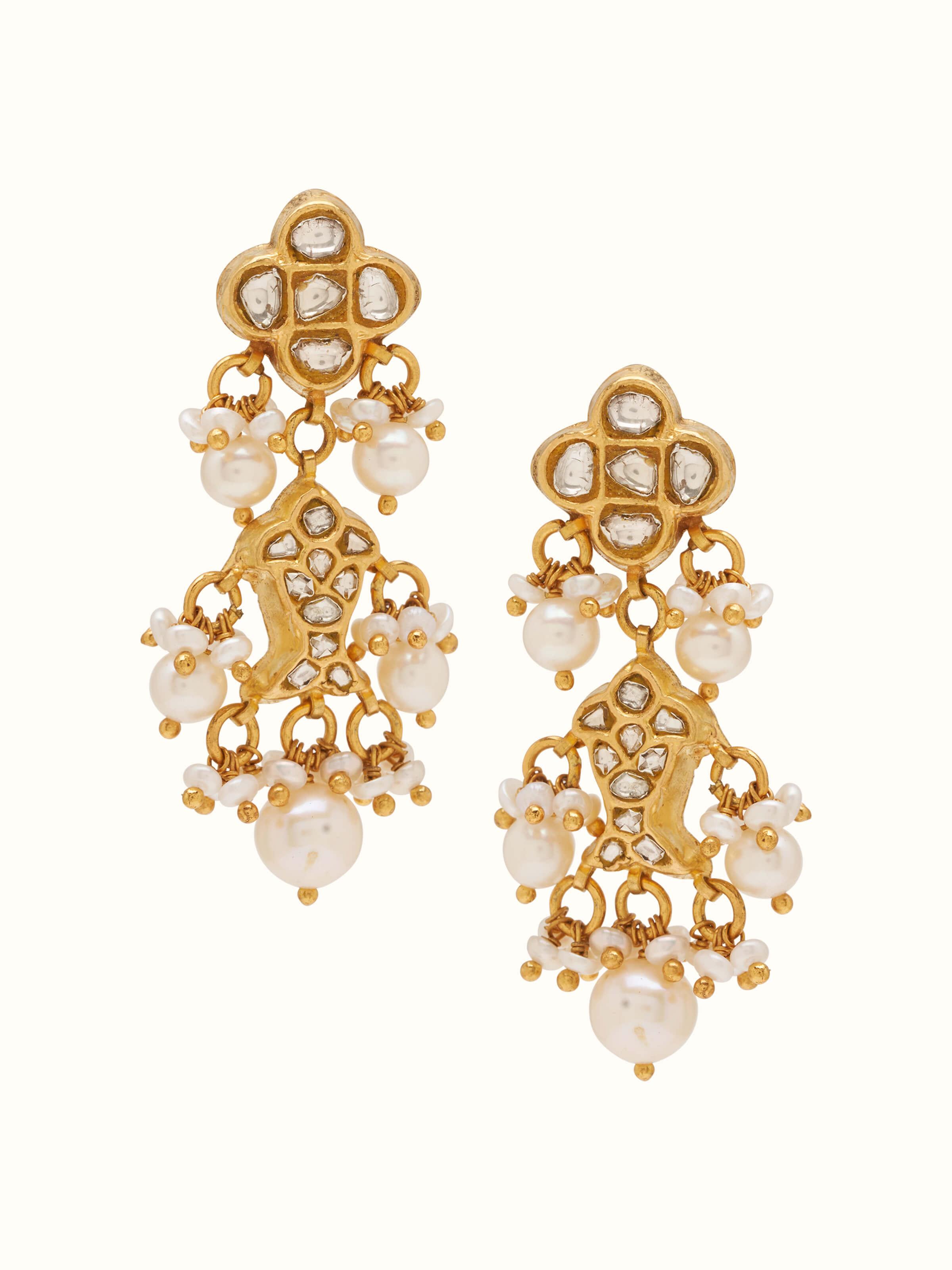 Front view of Thappa 22 Karat gold drop earrings showcasing their elegant design and gold finish.