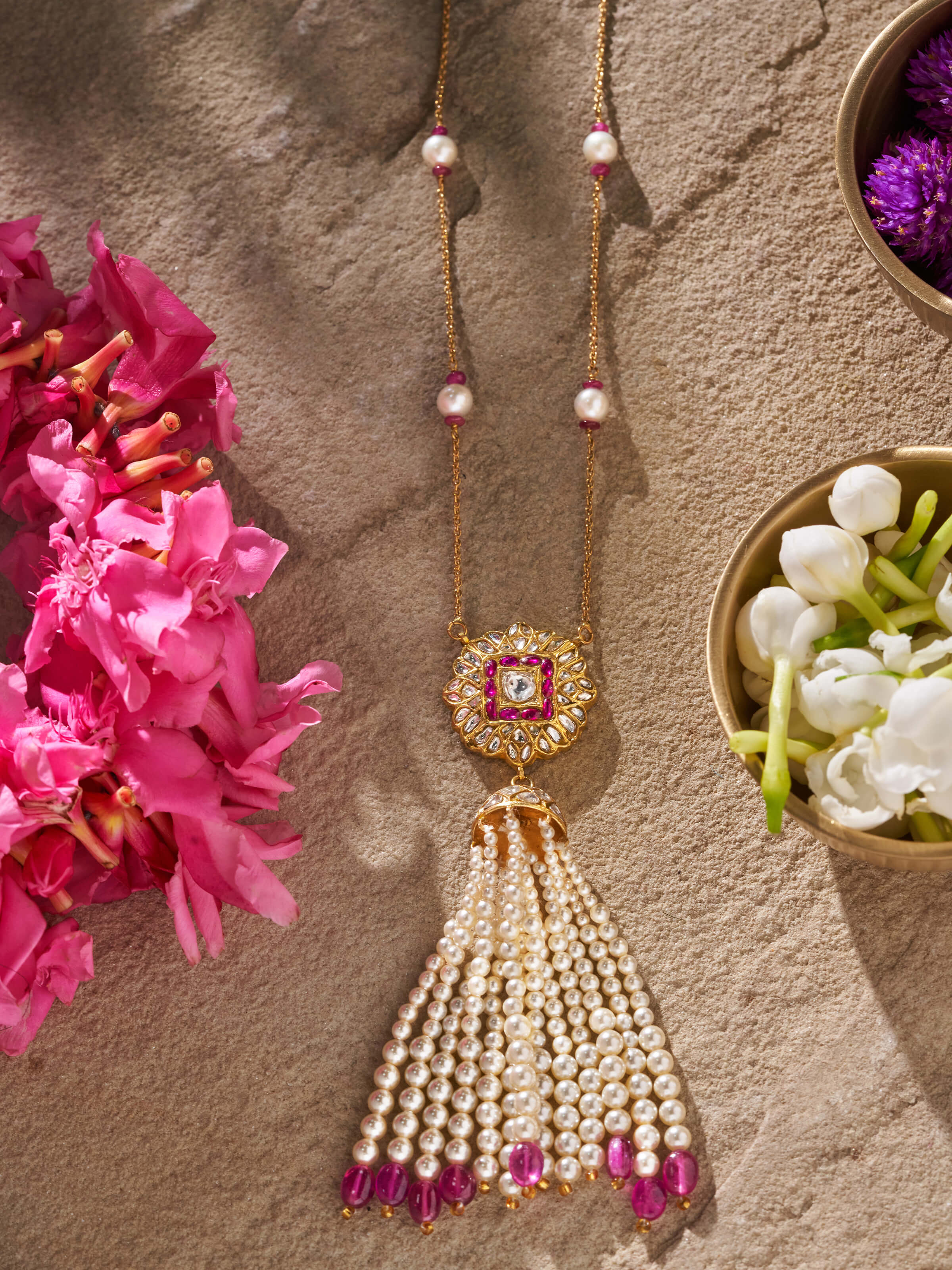 Alternate lifestyle image capturing the pendant’s graceful fall and rich tone