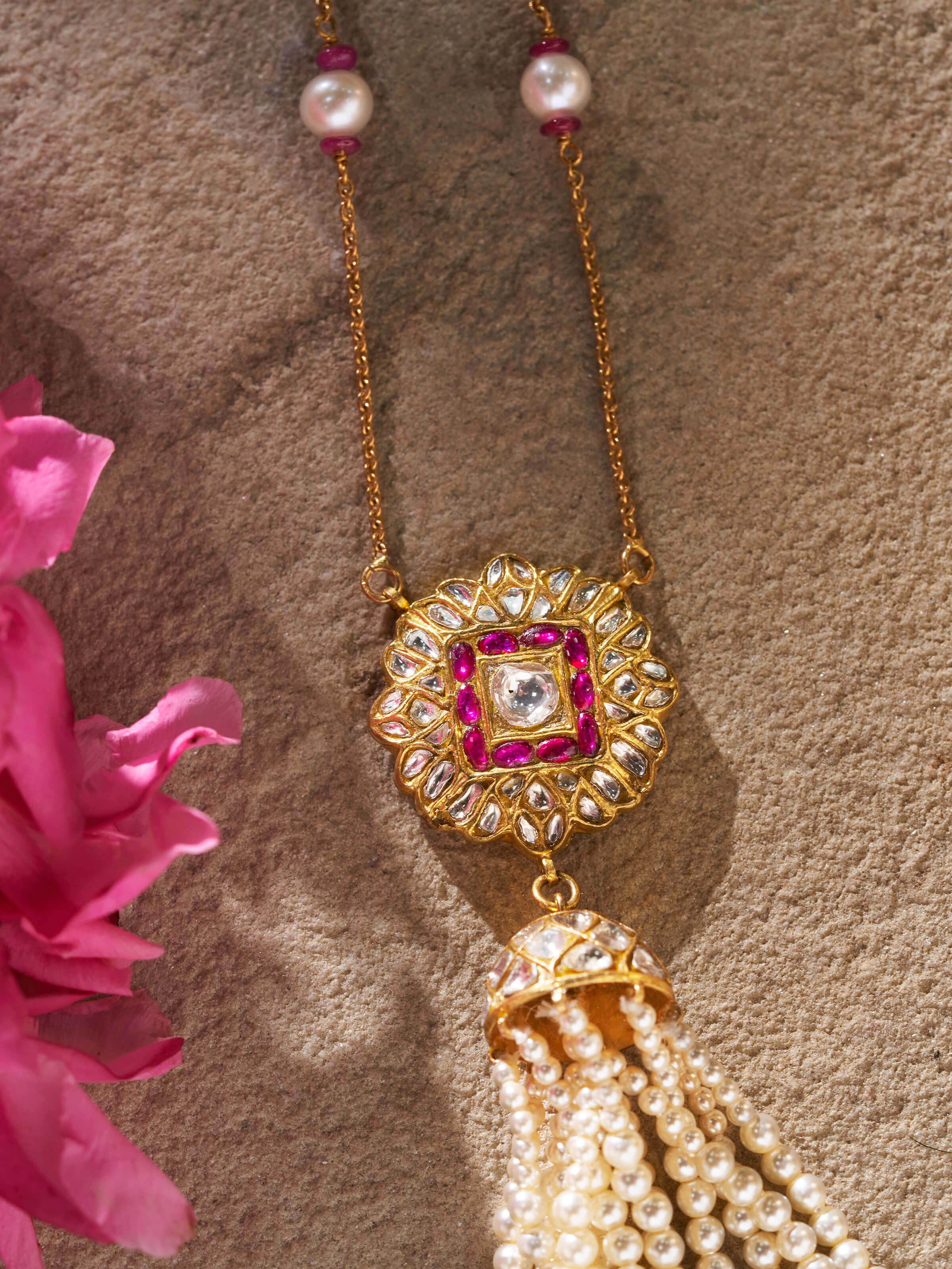 Detail shot showcasing the backside design and delicate gold craftsmanship