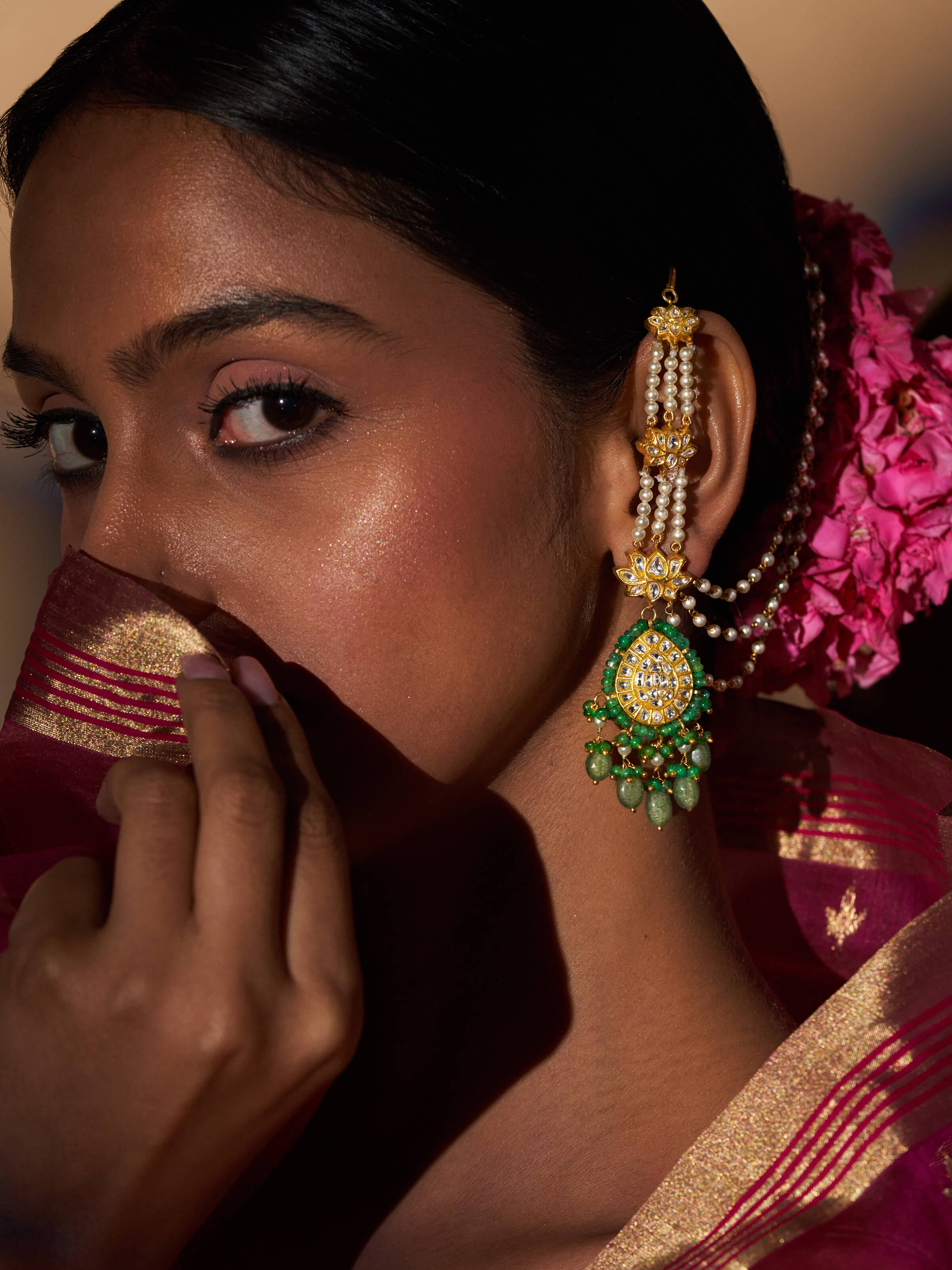 Close-up side angle highlighting the detailed gold craftsmanship