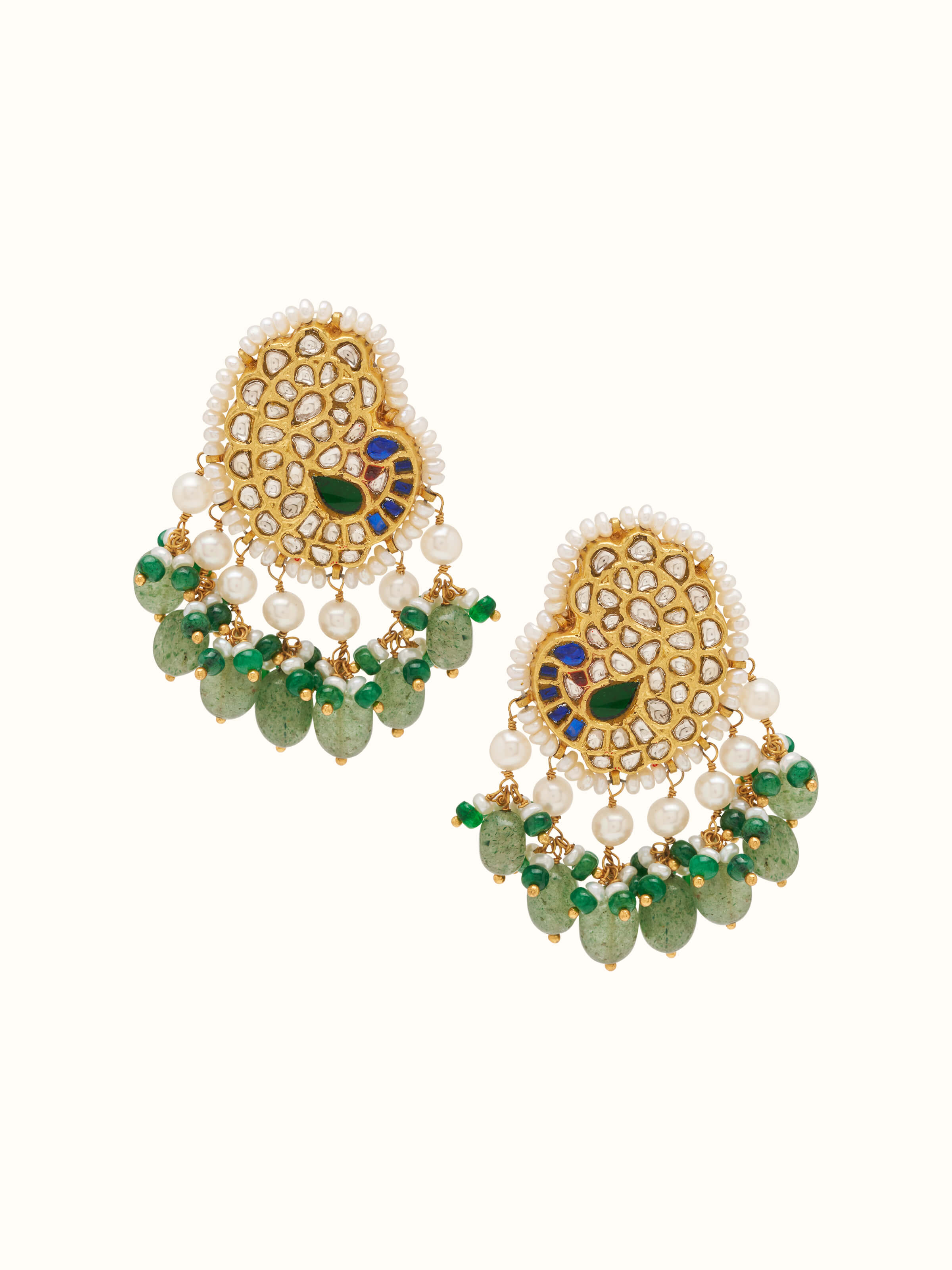 Front view of the Thappa 22 Karat Gold Drop Earrings showing their detailed design