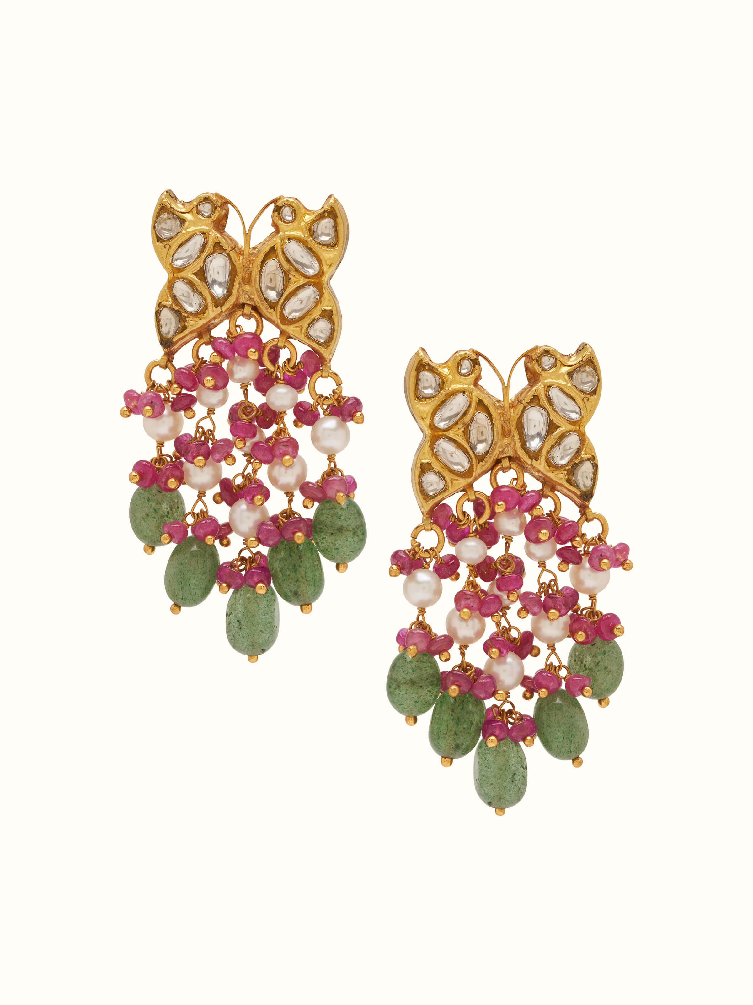Front view of Thappa 22 Karat Gold Drop Earrings by Swadesh showcasing traditional design and gleaming gold finish