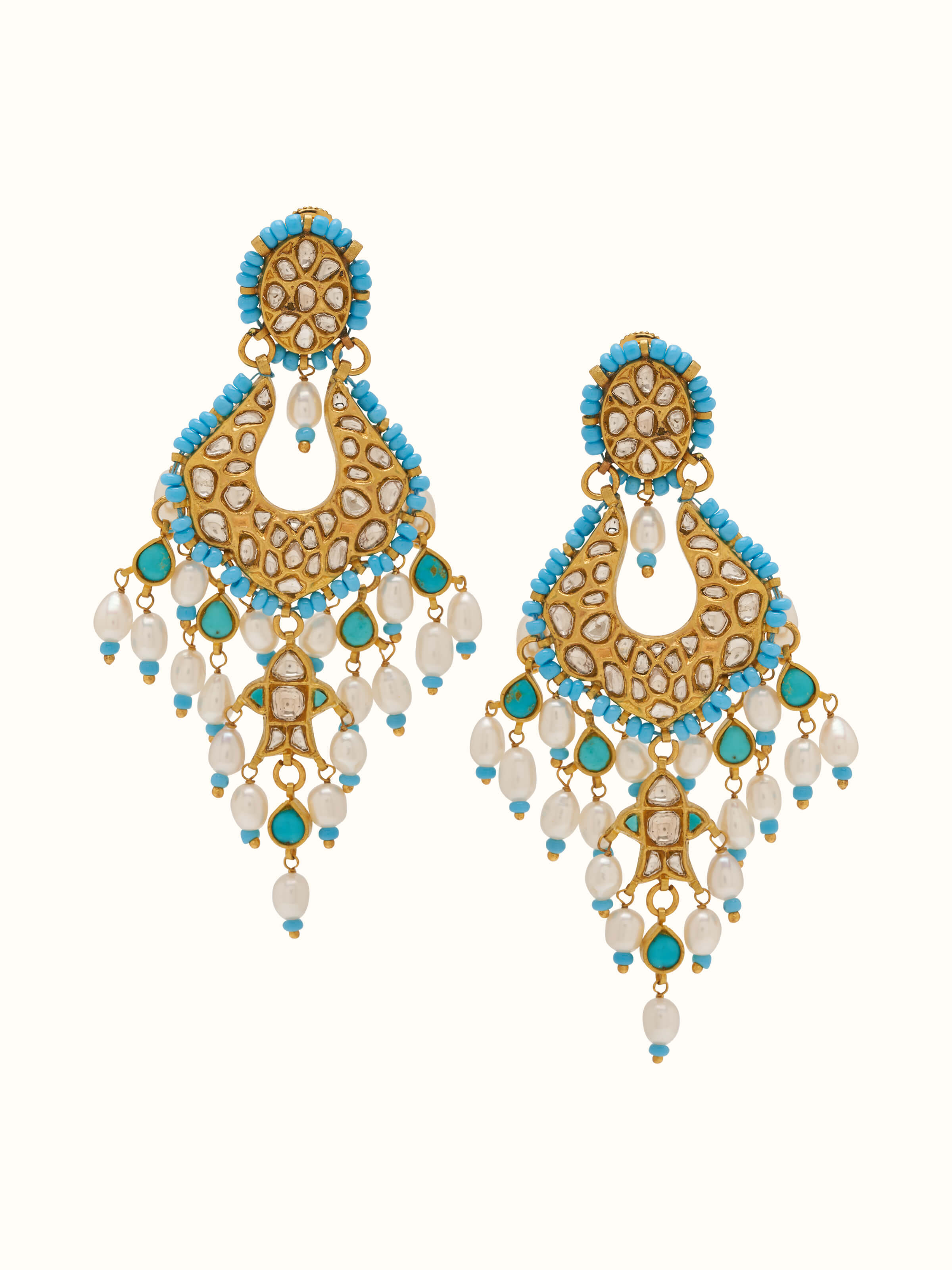 Front view of Thappa 22 Karat Gold Drop Earrings featuring a classic drop design with polished gold finish.