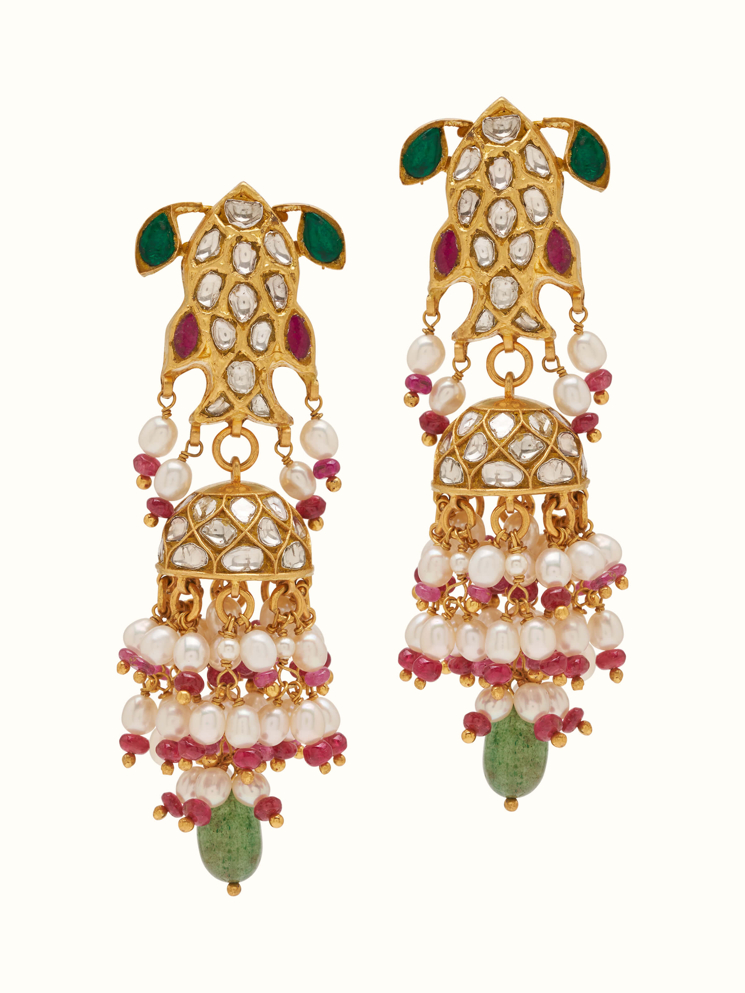 Front view of Thappa 22 karat gold drop earrings showcasing luxurious design and quality.