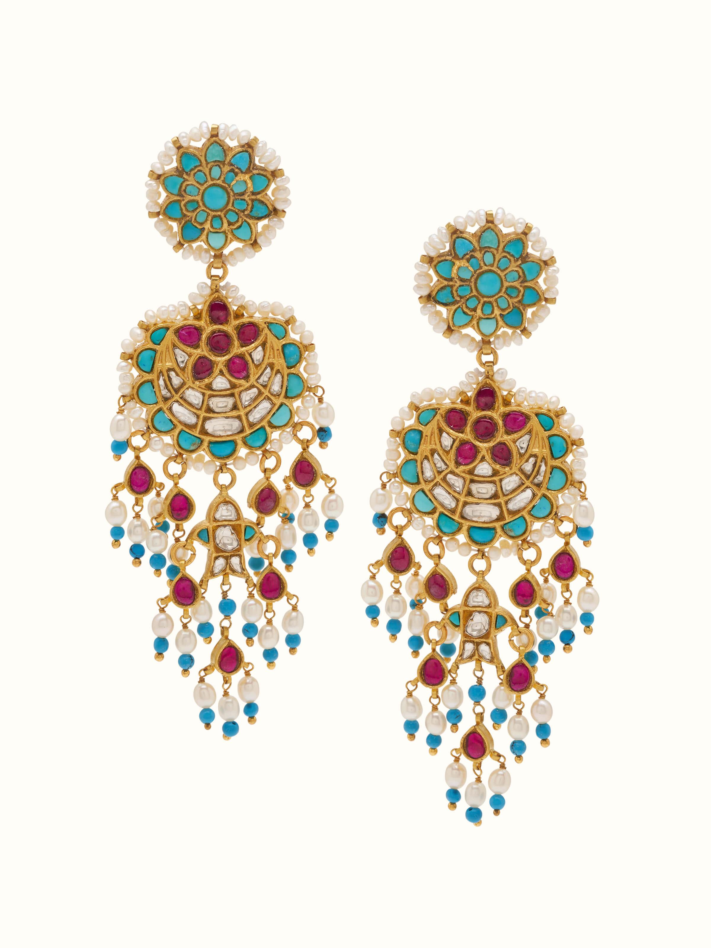 Side view of Thappa 22 Karat Gold Drop Earrings by Swadesh highlighting elegant drop and polished gold sheen