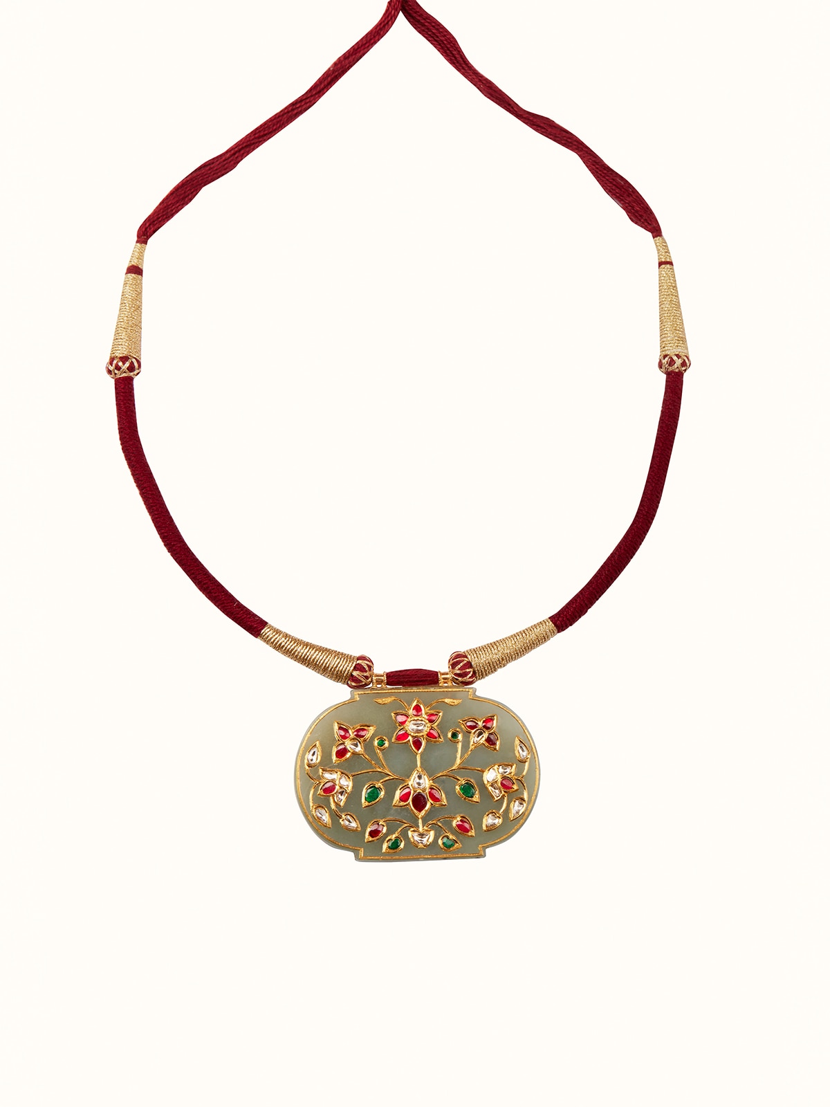 Front view of Stone Inlay 22 Karat Gold Collar Necklace showcasing its ornate stone inlay and luxurious gold design