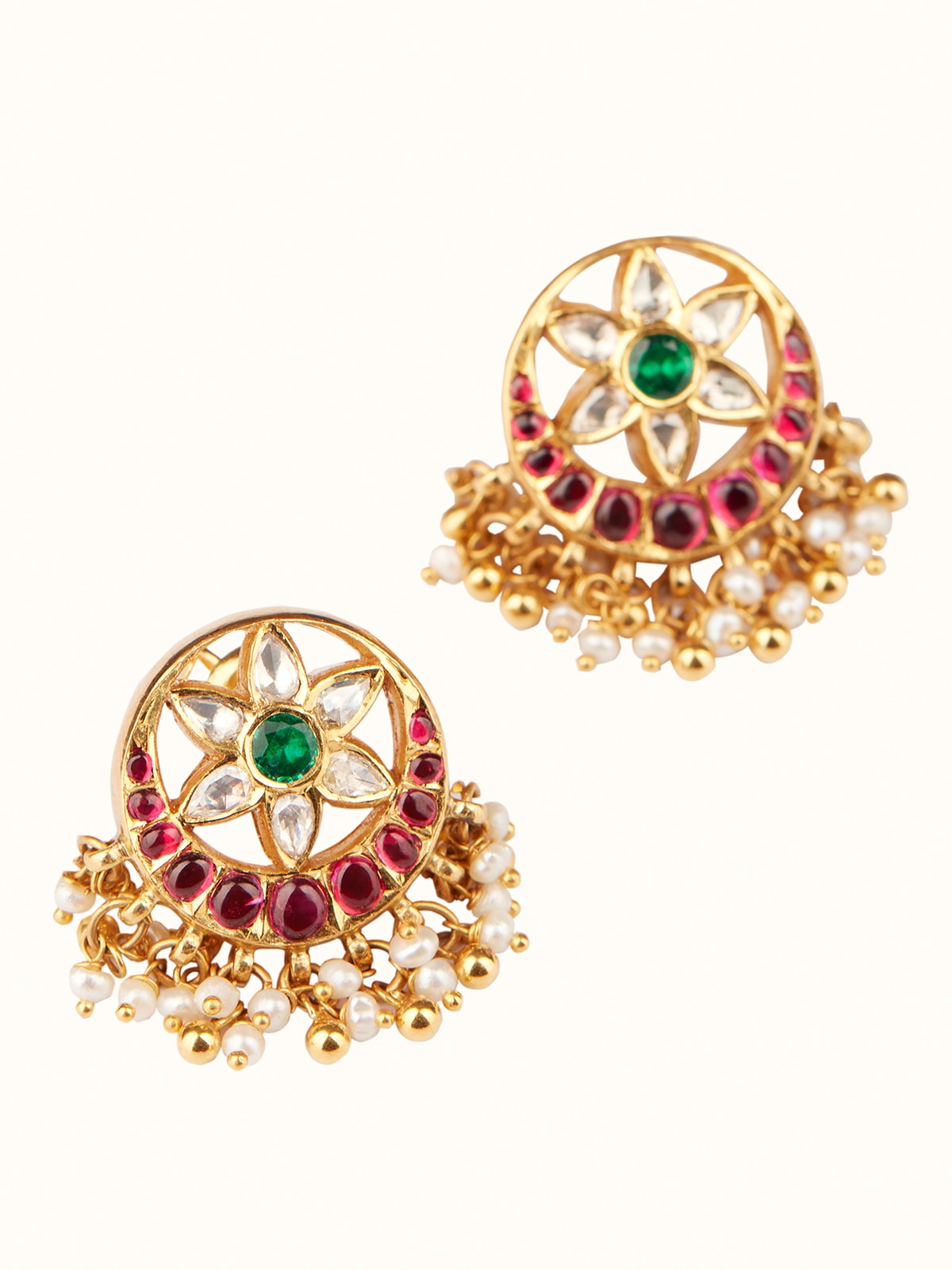 Close-up of Kundala Velai 22 Karat Gold drop earrings focusing on the fine details and luxurious finish.