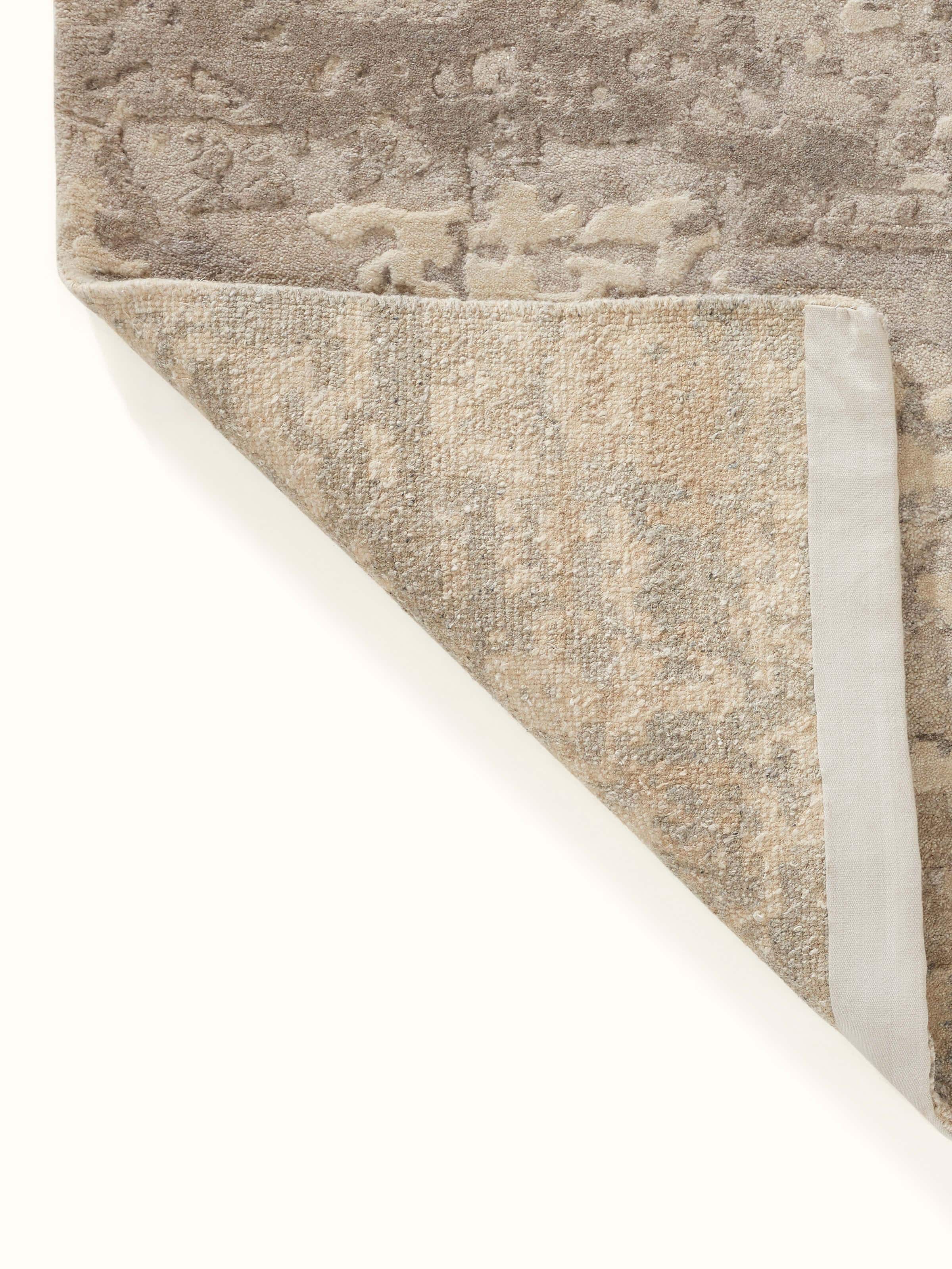 Bird’s-eye view of Modern Distress Abstract Grey Bhadohi Wool & Viscose Hand-Knotted Rug highlighting overall design.