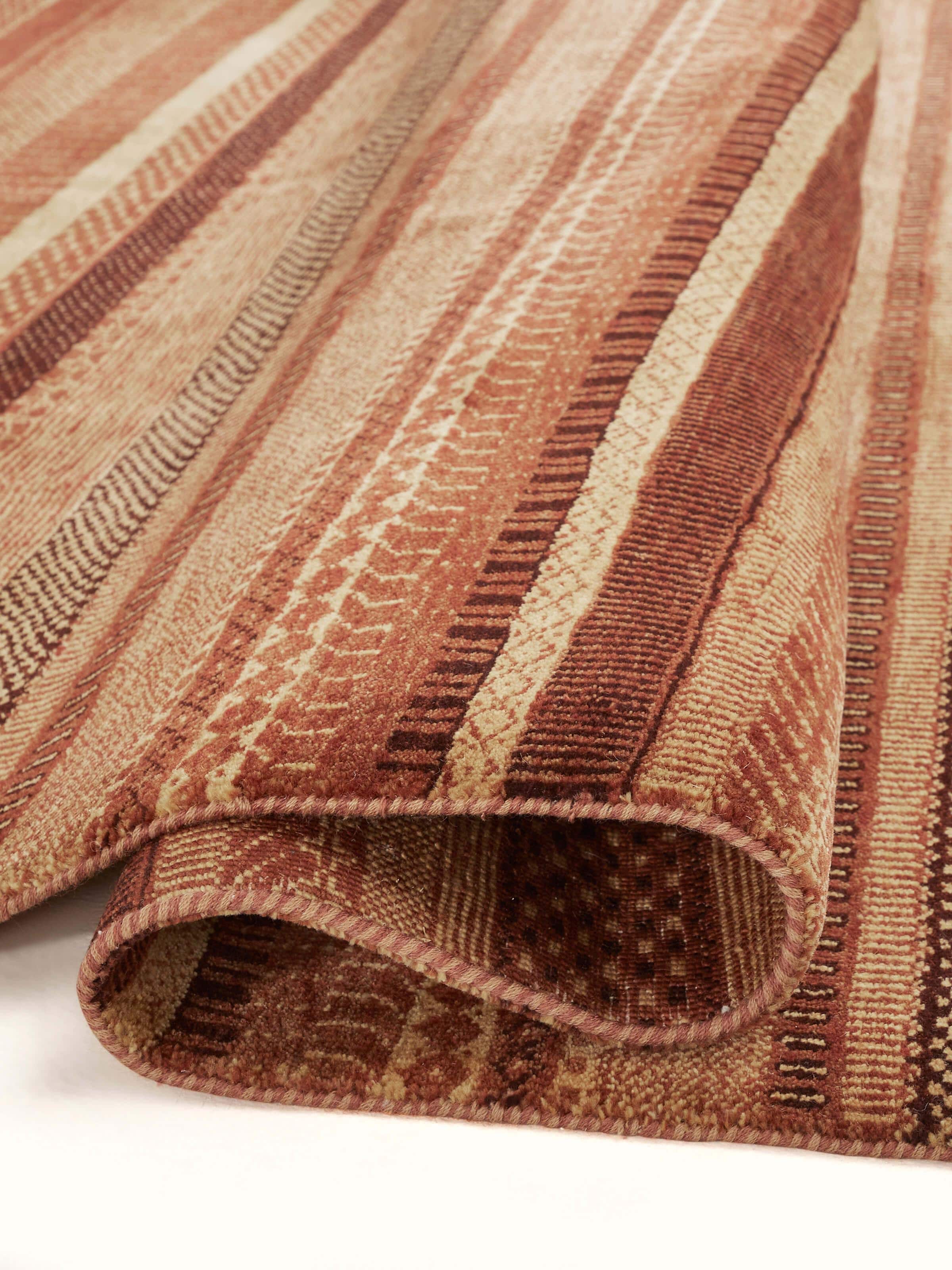 Close-up of Traditional Gabbeh Rust Bhadohi Wool Hand-Knotted Rug showing the texture and depth of the wool.