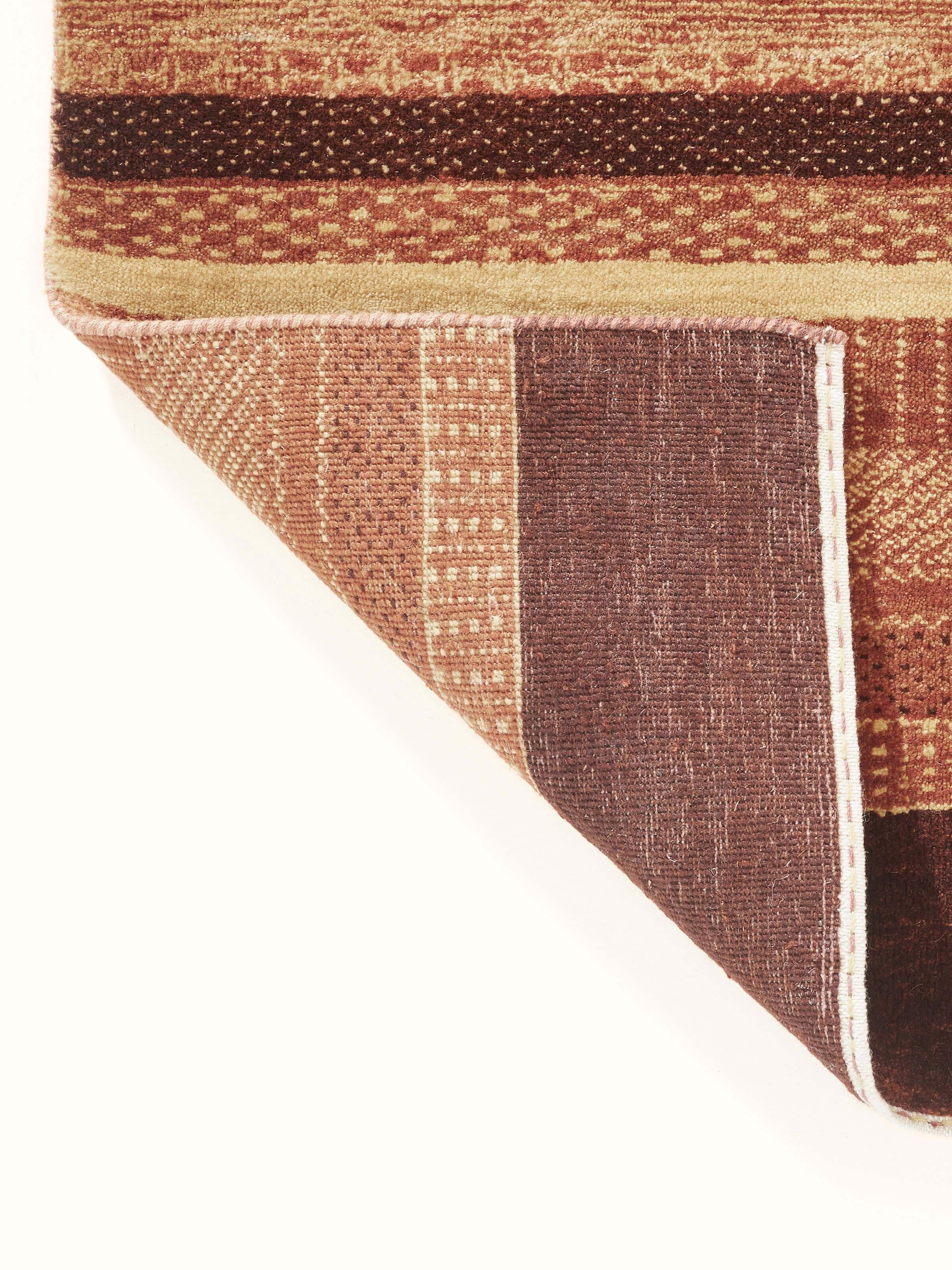 Bird’s-eye view of Traditional Gabbeh Rust Bhadohi Wool Hand-Knotted Rug showcasing the full design.