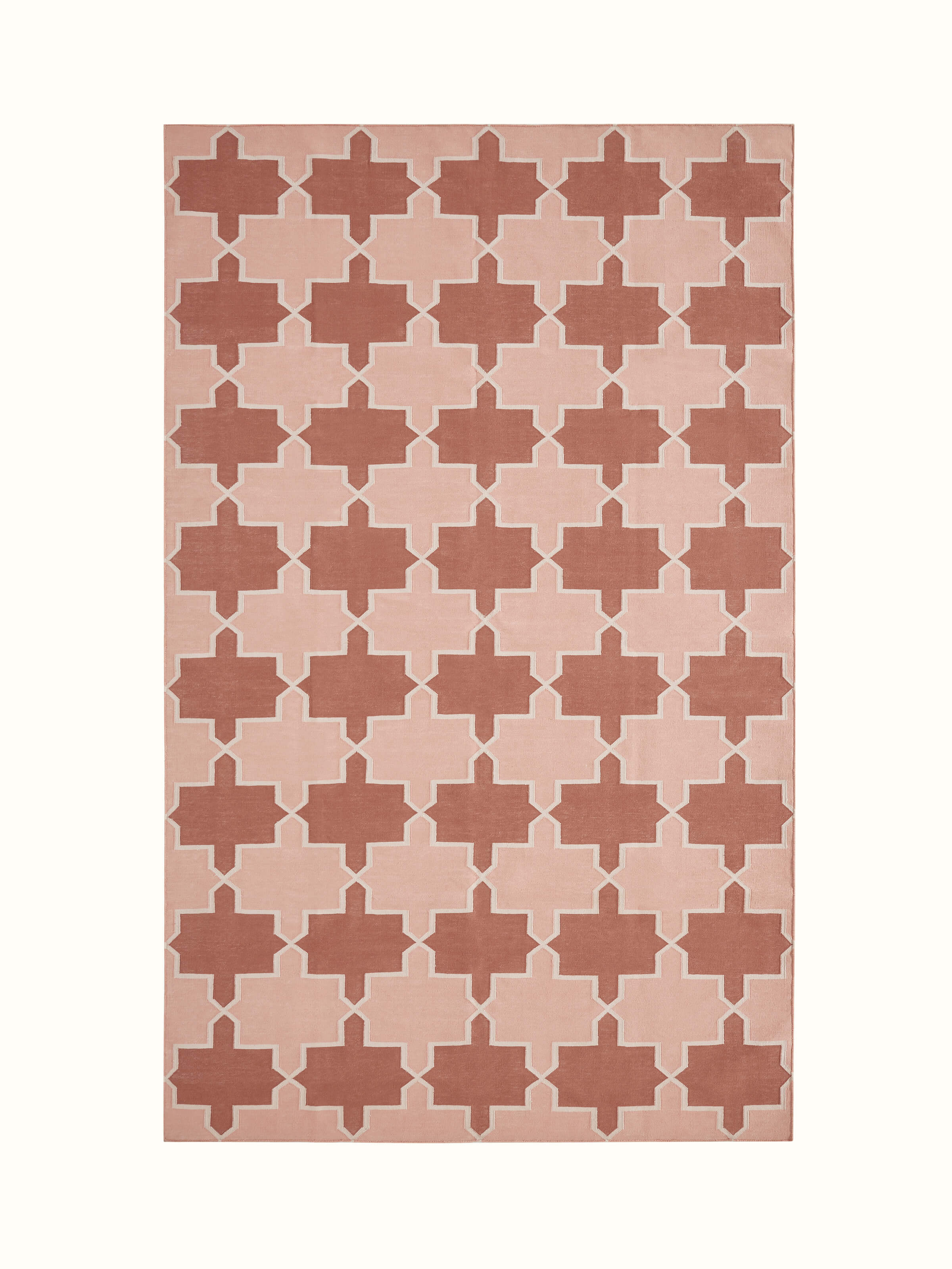 Front view of Modern Geo Red Blush Lawan Cotton Panja Dhurrie showcasing geometric patterns and vibrant colors