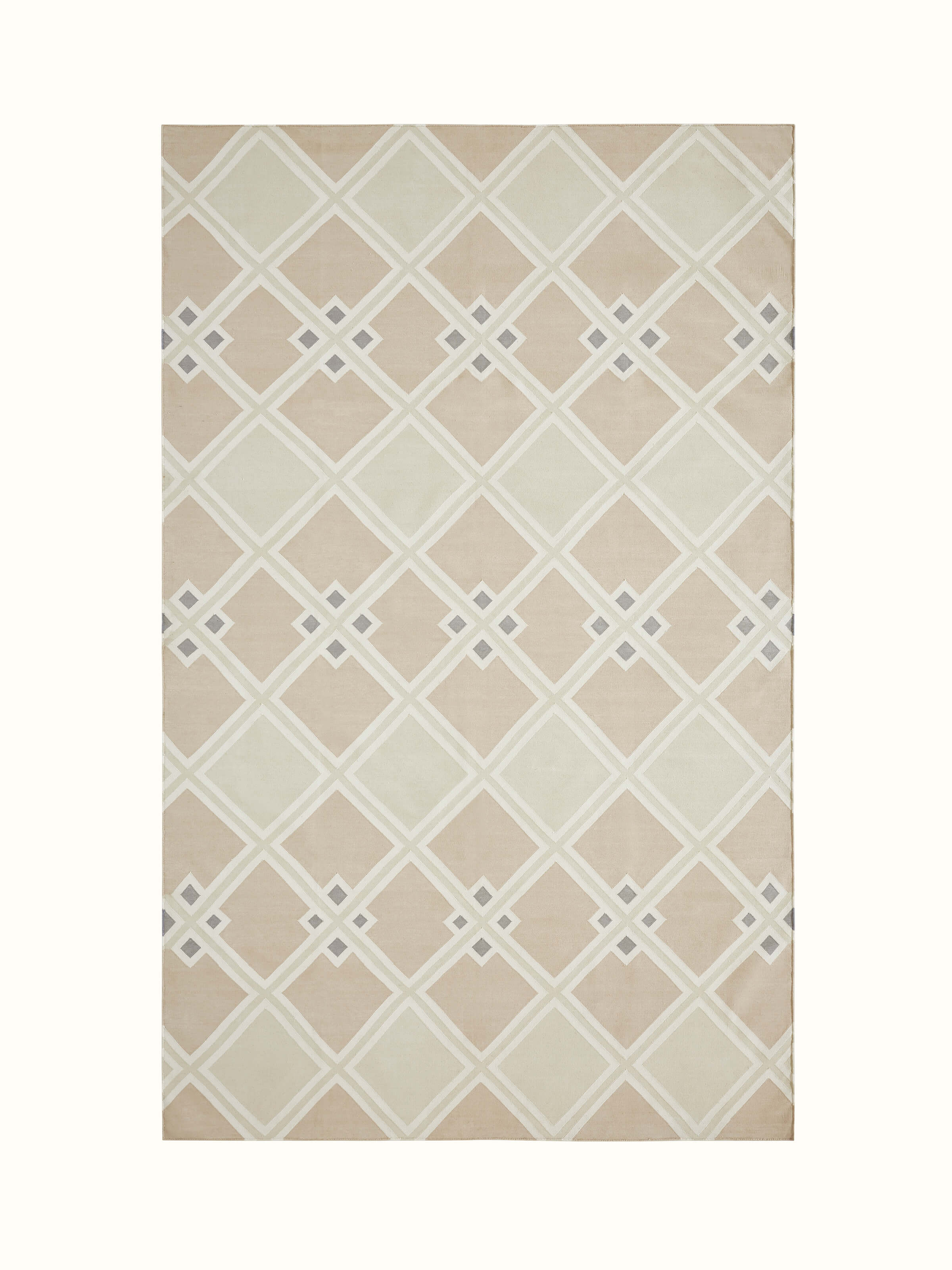 Modern Geo Diamond beige-grey Lawan cotton panja dhurrie, showcasing the intricate diamond pattern and rich texture