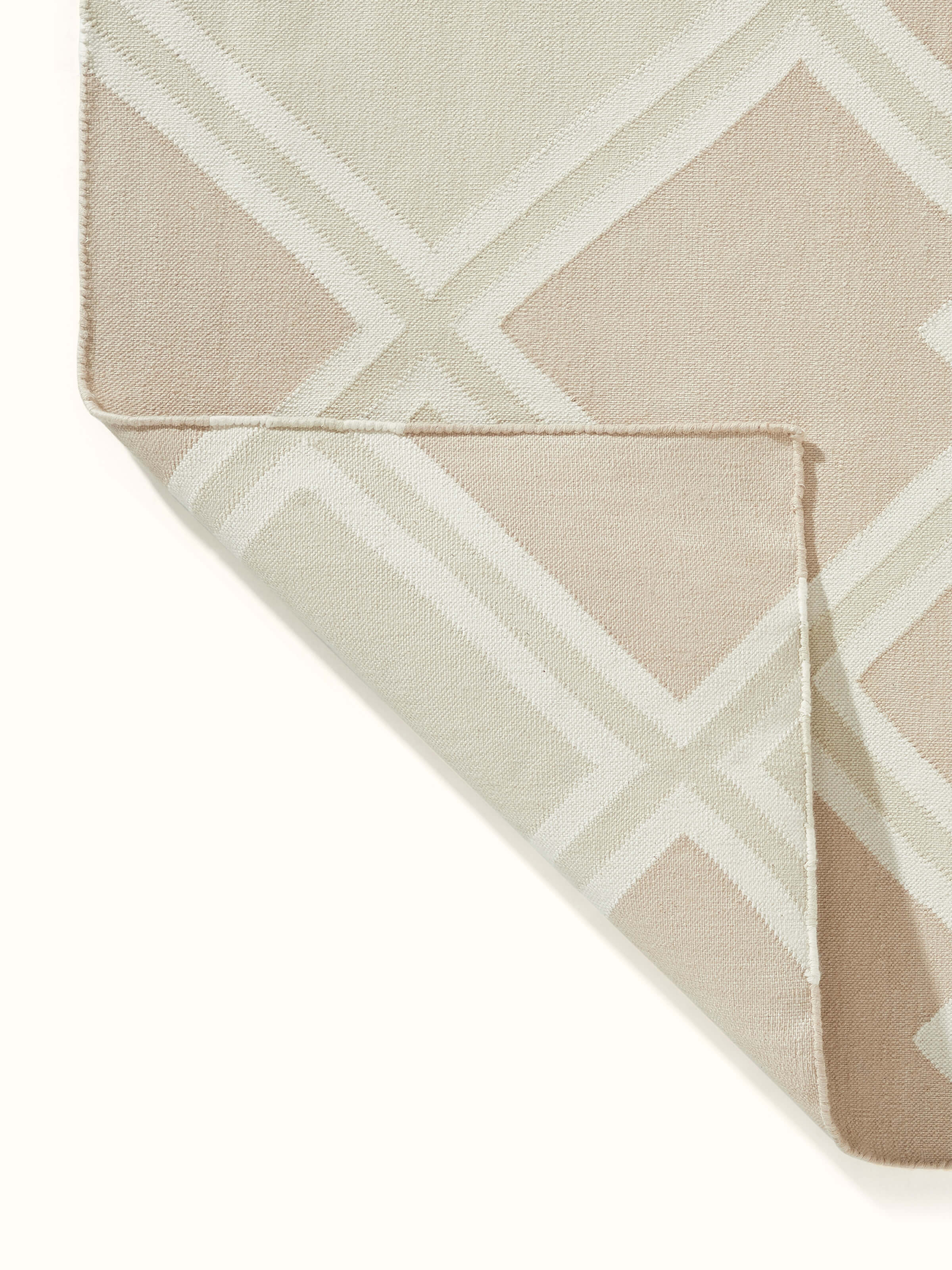 Full room view of Modern Geo Diamond beige-grey Lawan cotton panja dhurrie, illustrating its elegant design and how it complements modern decor