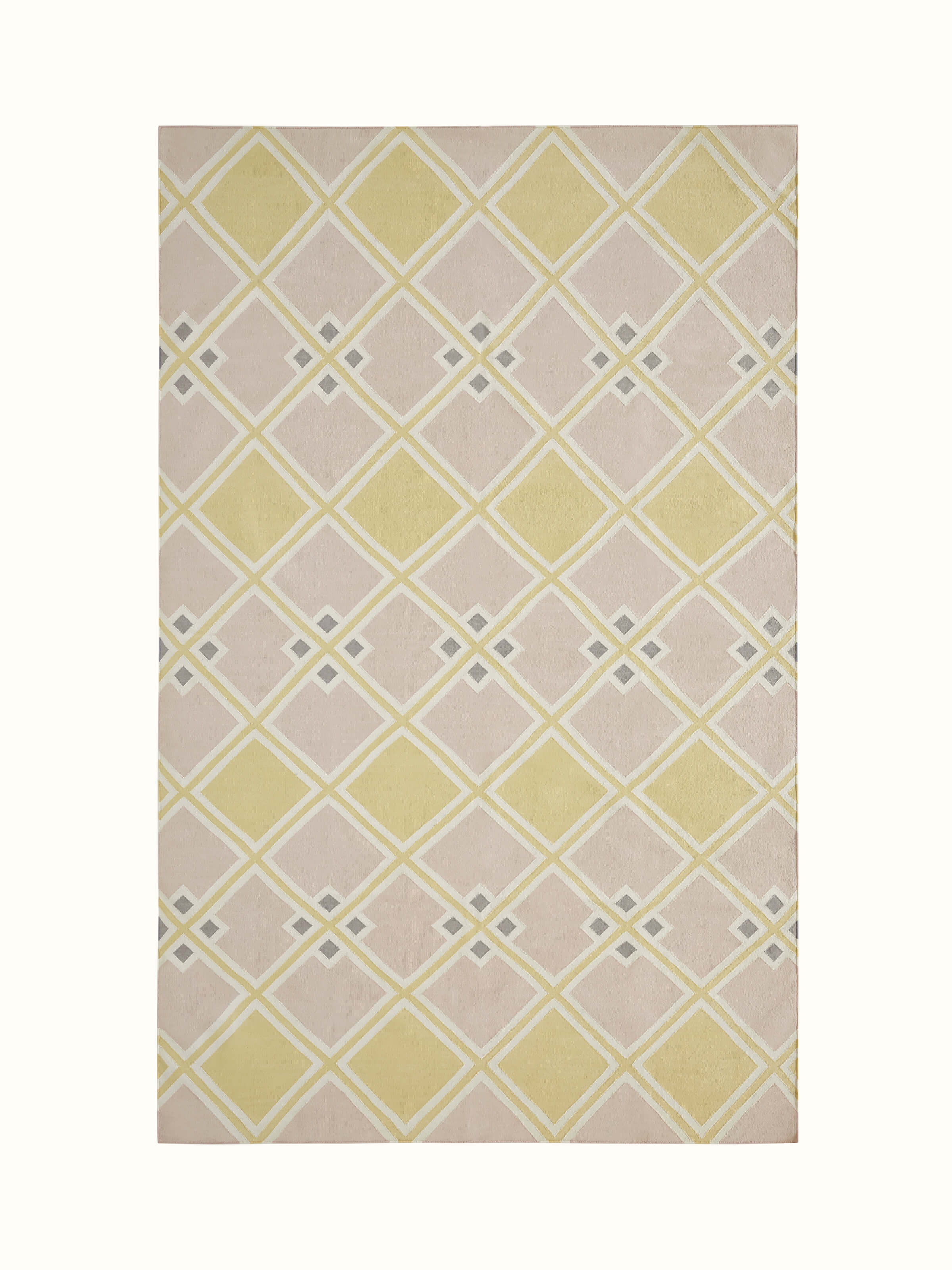 Front view of Modern geo light pink lawan cotton panja dhurrie featuring a stylish geometric pattern in light pink.