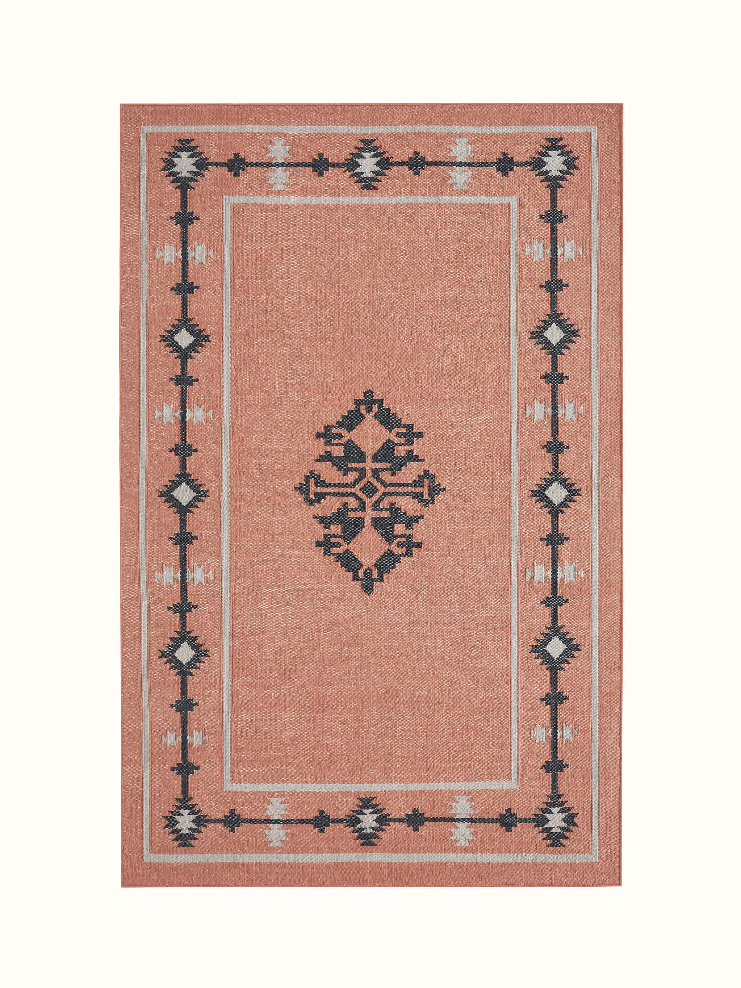 Front view of Traditional Kilim Rust Lawan Cotton Panja Dhurrie, showcasing the intricate kilim pattern and rust color.