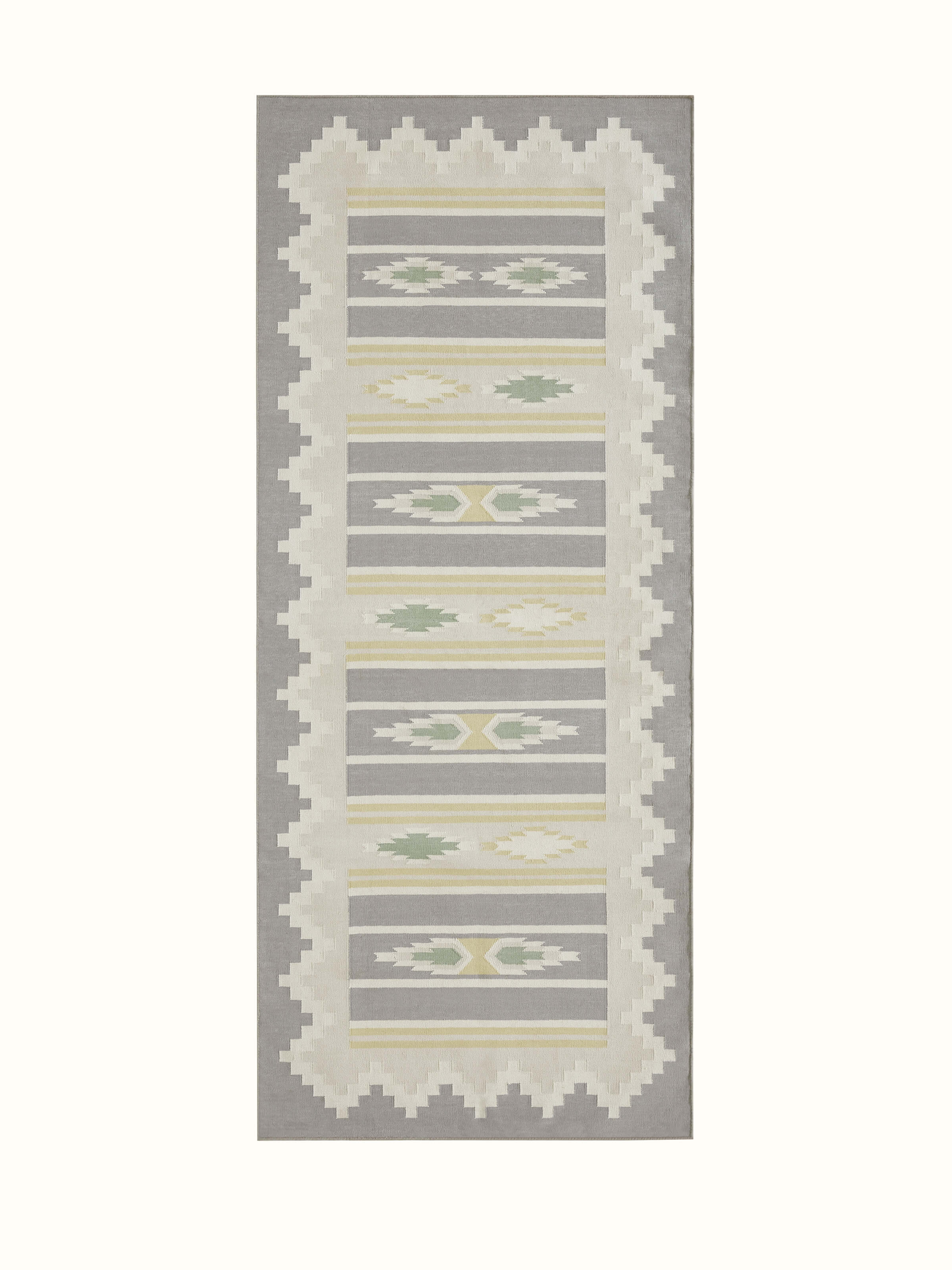 Full view of Modern Geo Grey Lawan Cotton Panja Runner displaying the geometric pattern and grey tones.