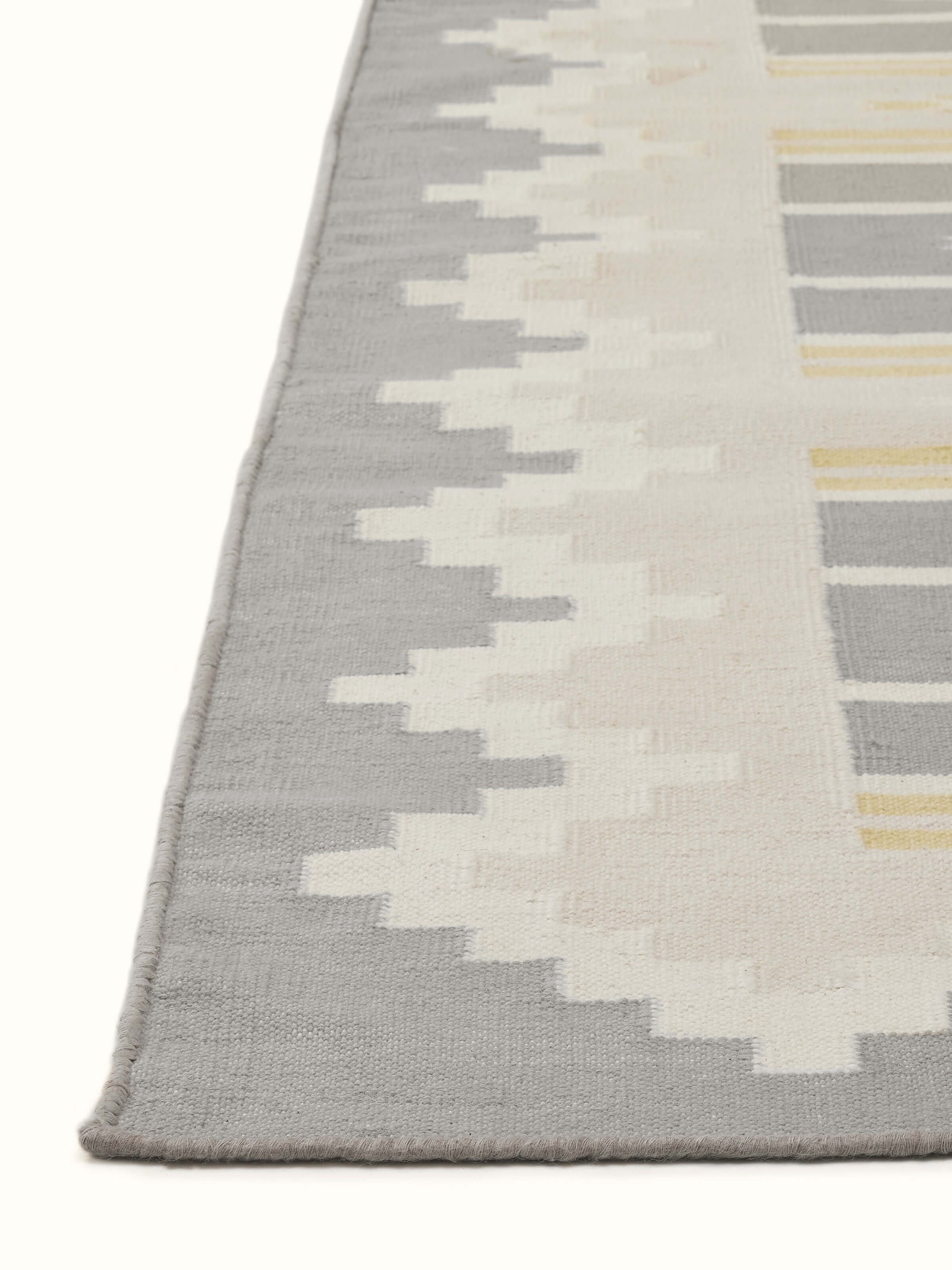 Close-up of Modern Geo Grey Lawan Cotton Panja Runner focusing on the detailed geometric design and texture.