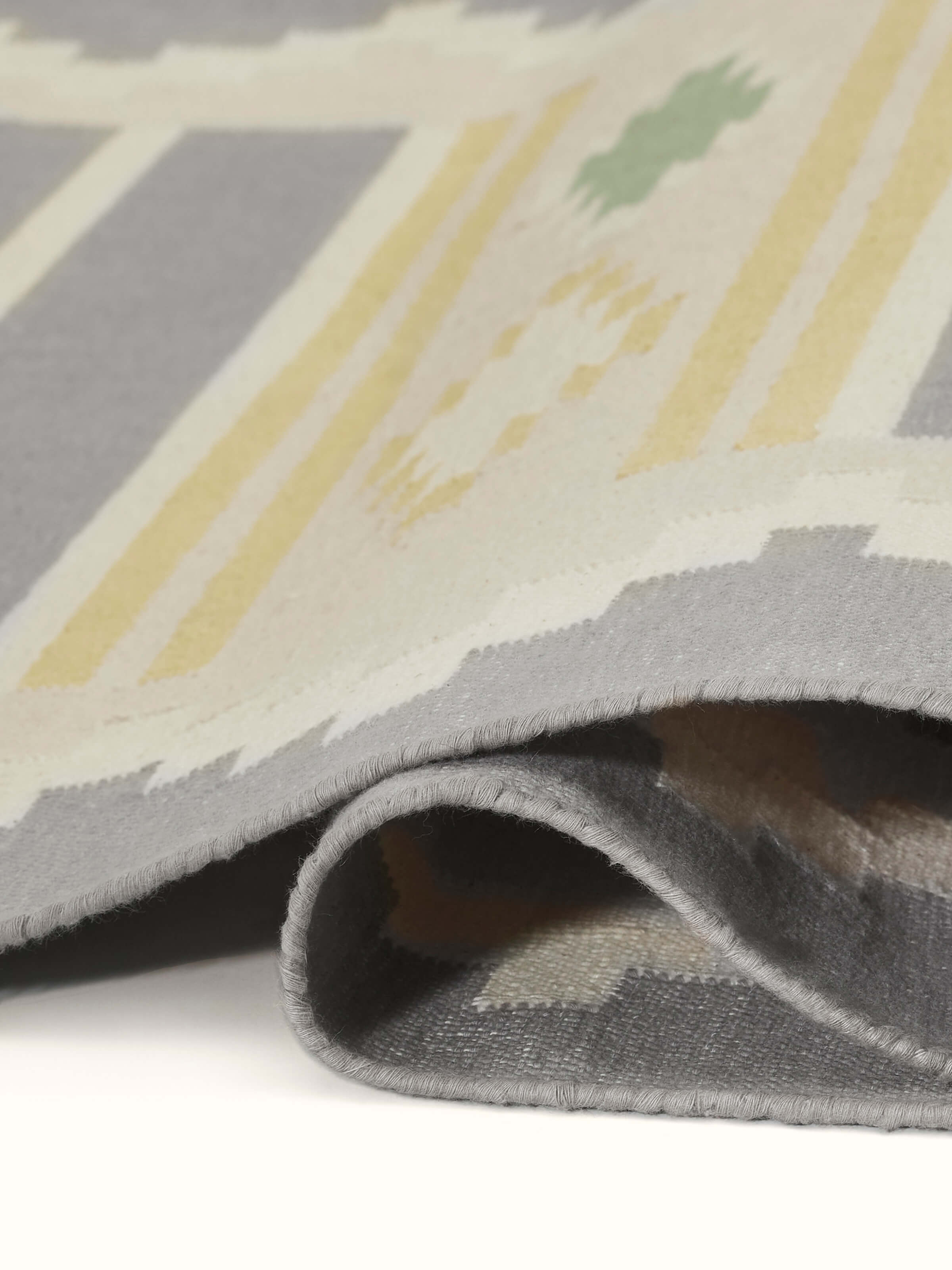 Detailed shot of Modern Geo Grey Lawan Cotton Panja Runner showcasing the pattern and cotton weave.