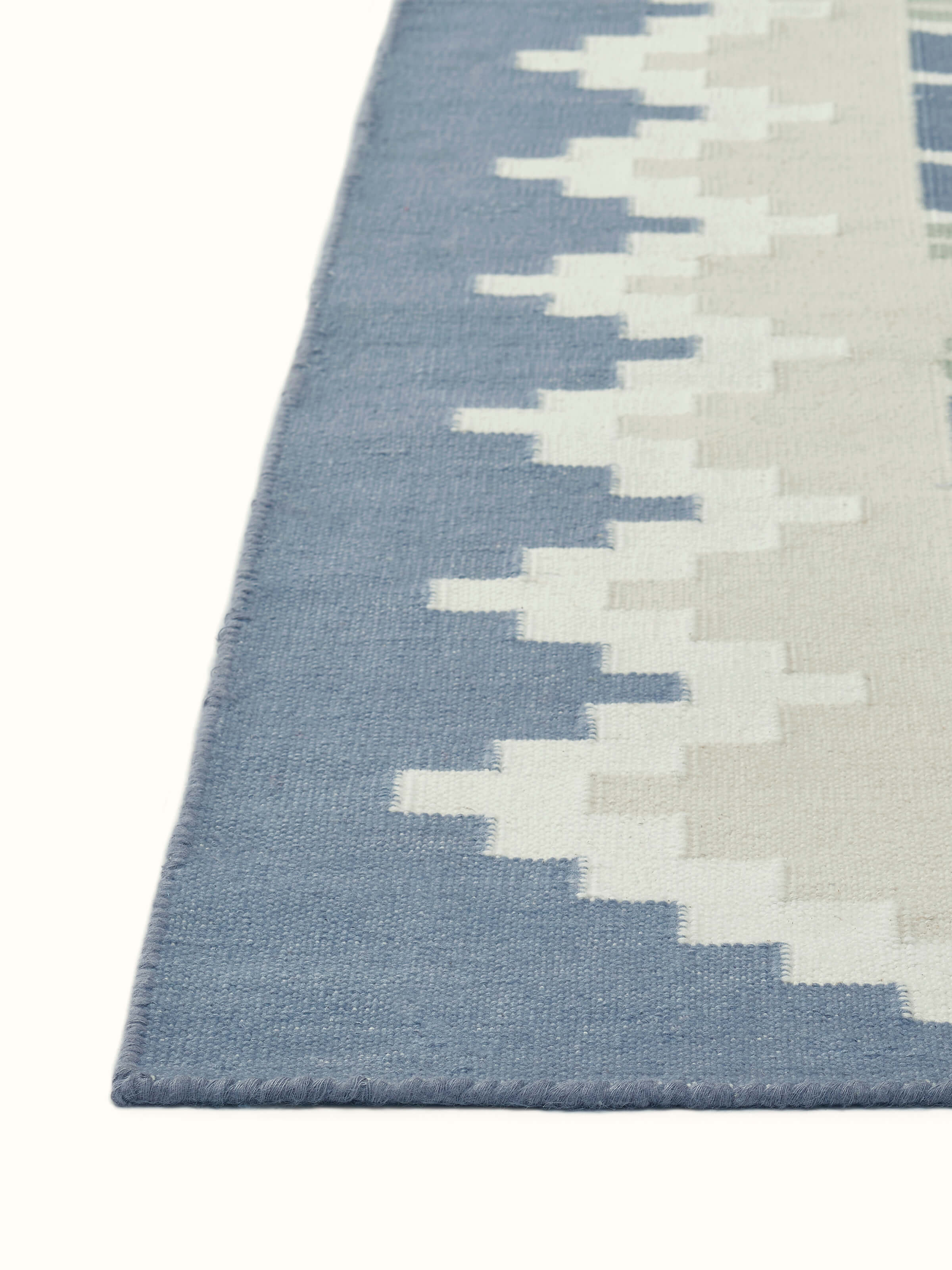 Full view of Modern geo blue lawan cotton panja runner displaying the overall pattern and design