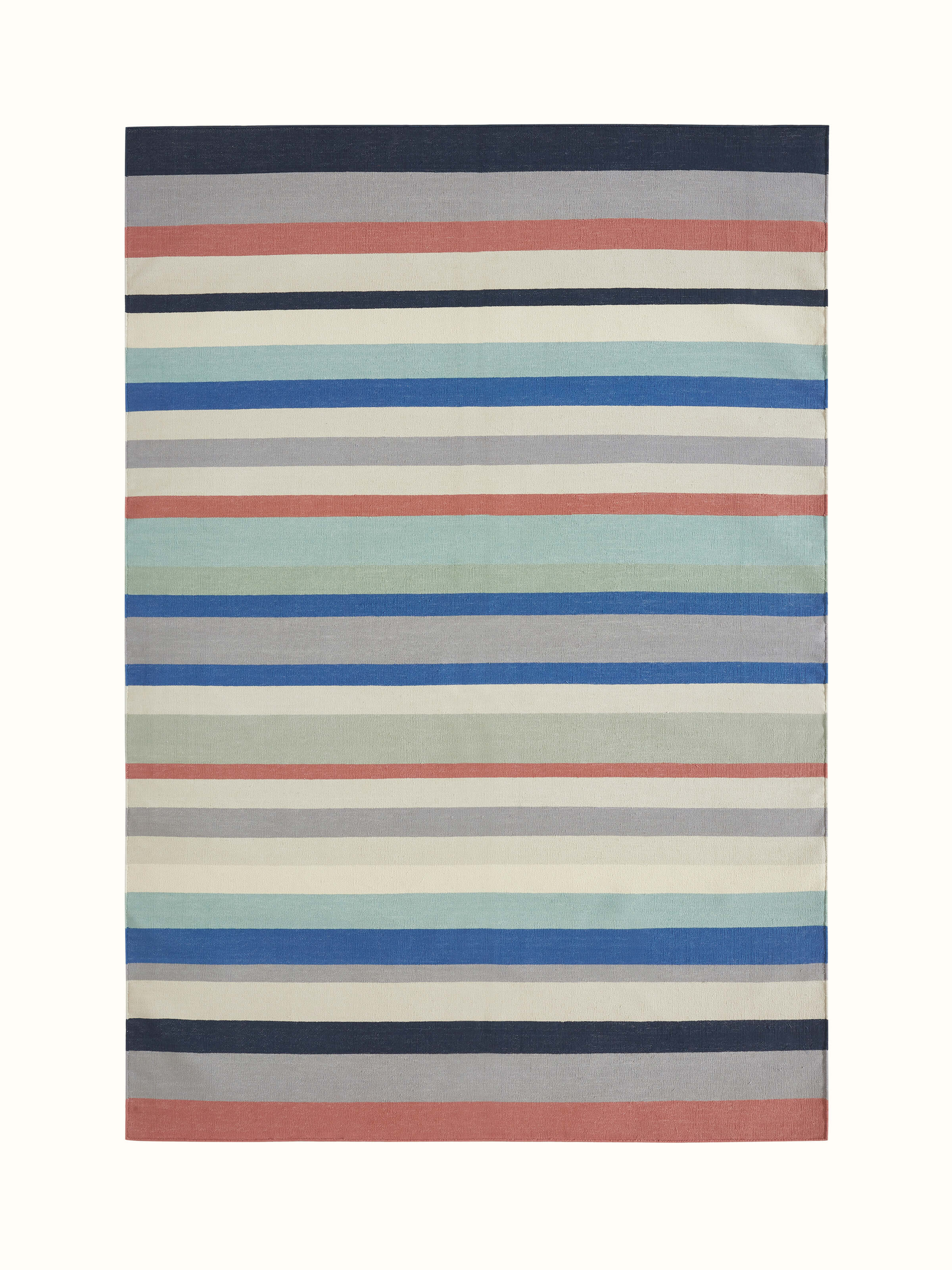 Full view of Modern Geo Stripe Lawan Cotton Panja Dhurrie, showcasing its geometric stripe pattern and vibrant colors.