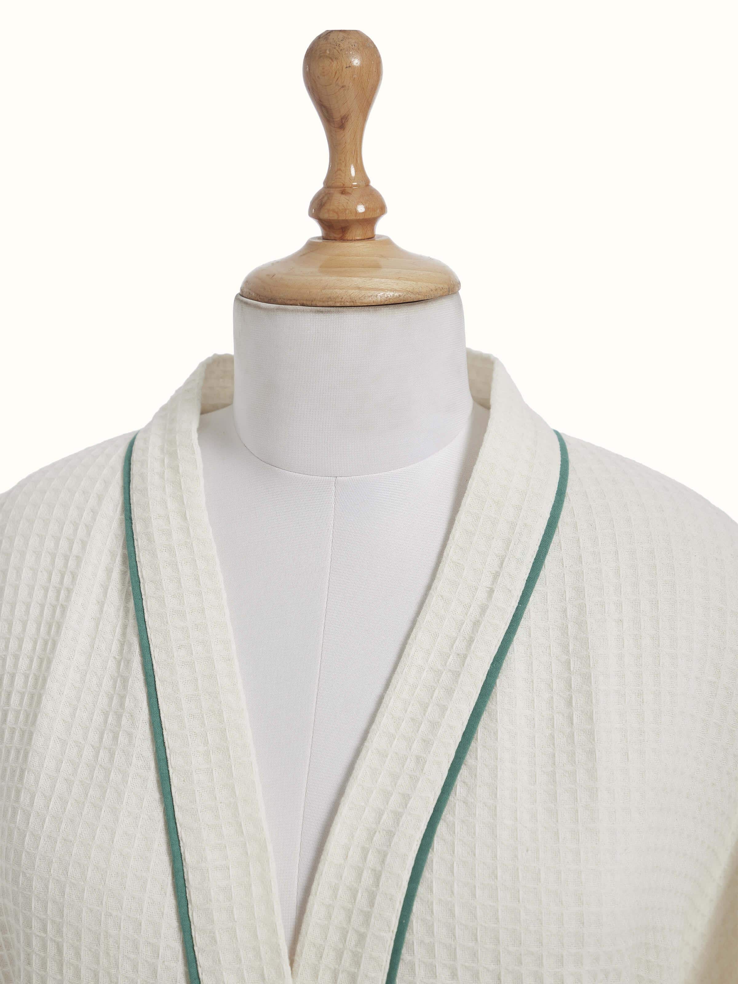 Detailed view of Multi Floral Cotton Sanganeri Block Printed Bathrobe, showing the intricate block print and fabric texture.