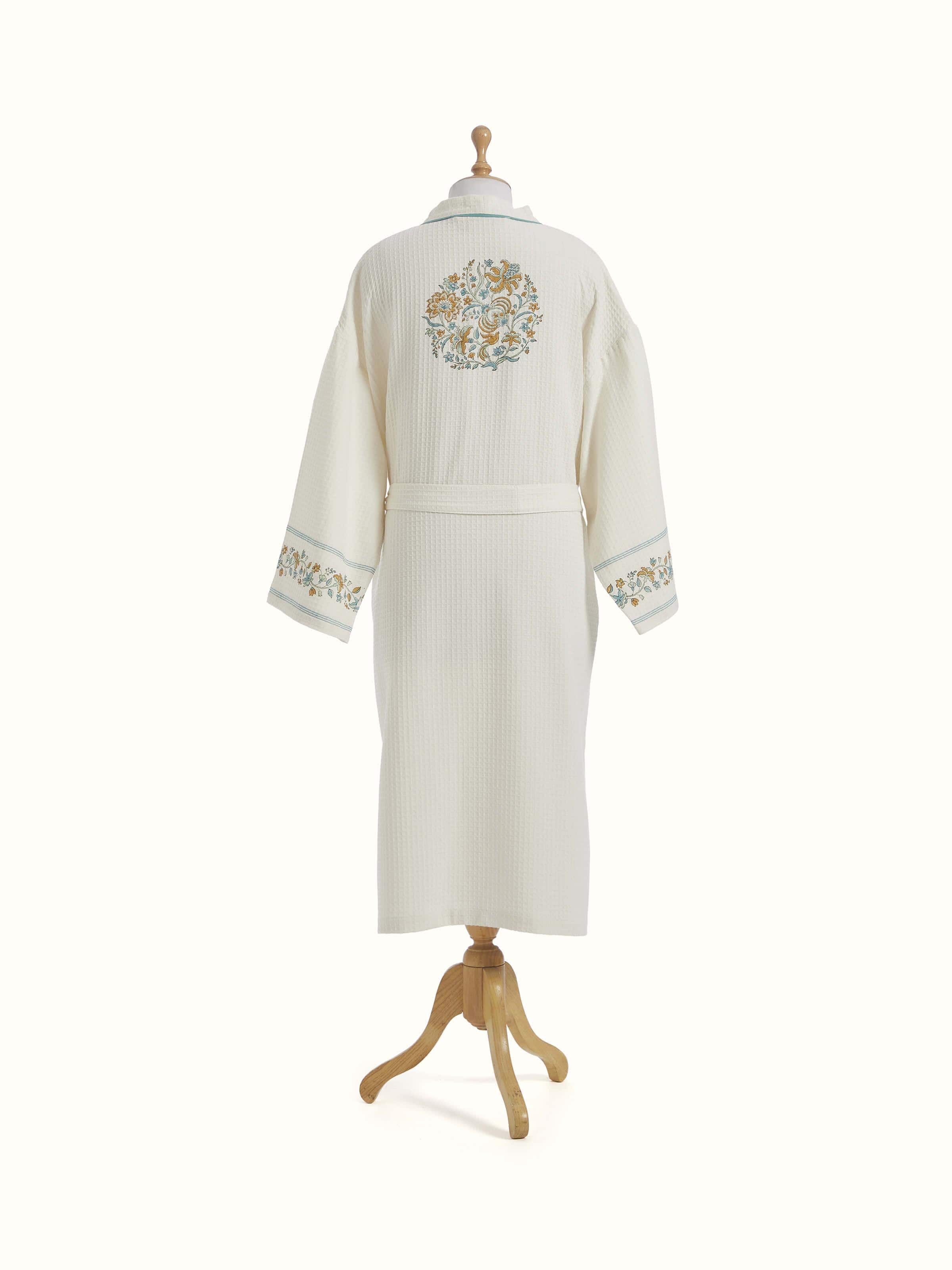 Alternate view of Multi Floral Cotton Sanganeri Block Printed Bathrobe, emphasizing its vibrant floral pattern.