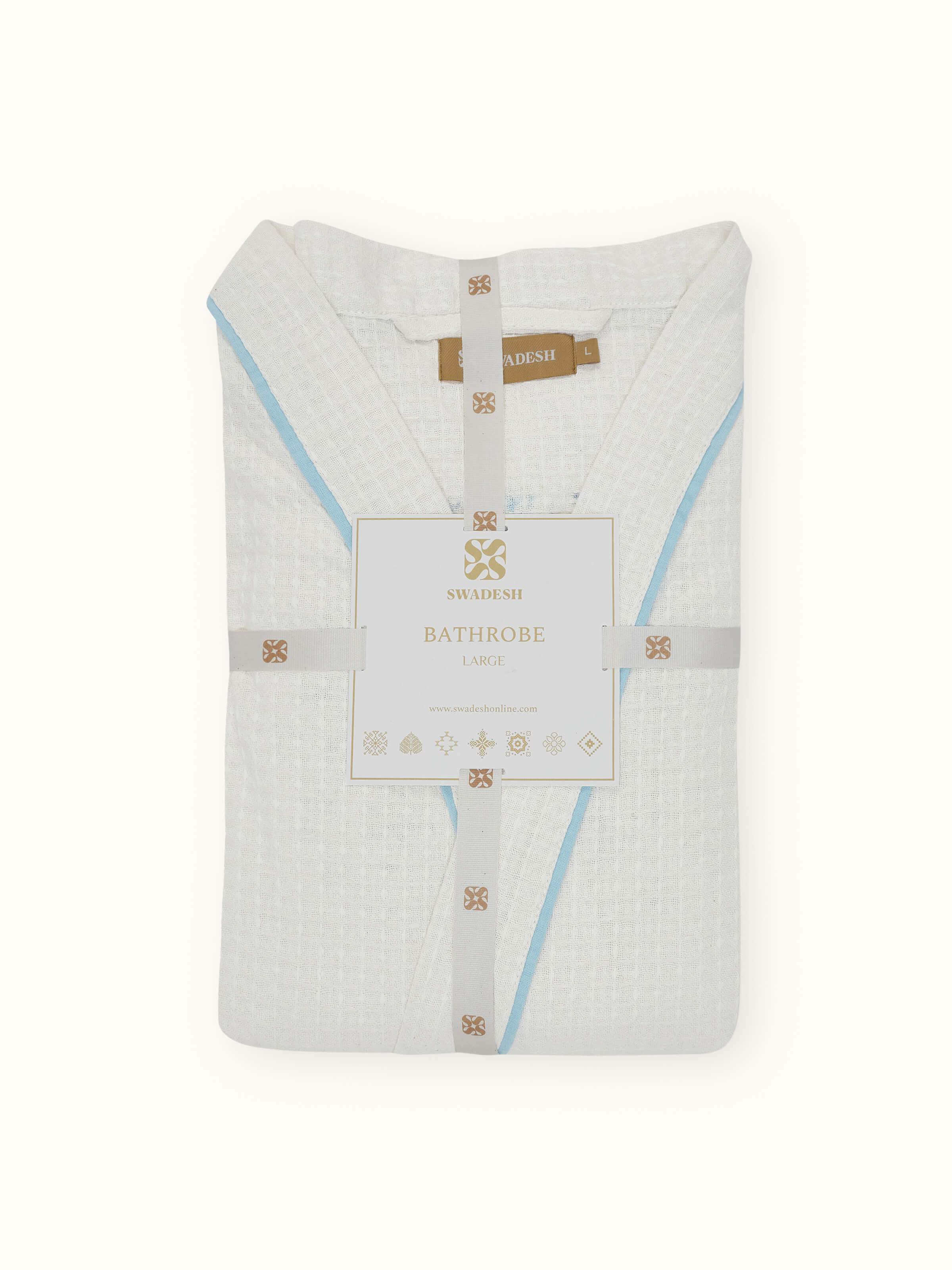 Front view of Blue floral cotton Sanganeri block printed bathrobe displaying the intricate block print and overall design.