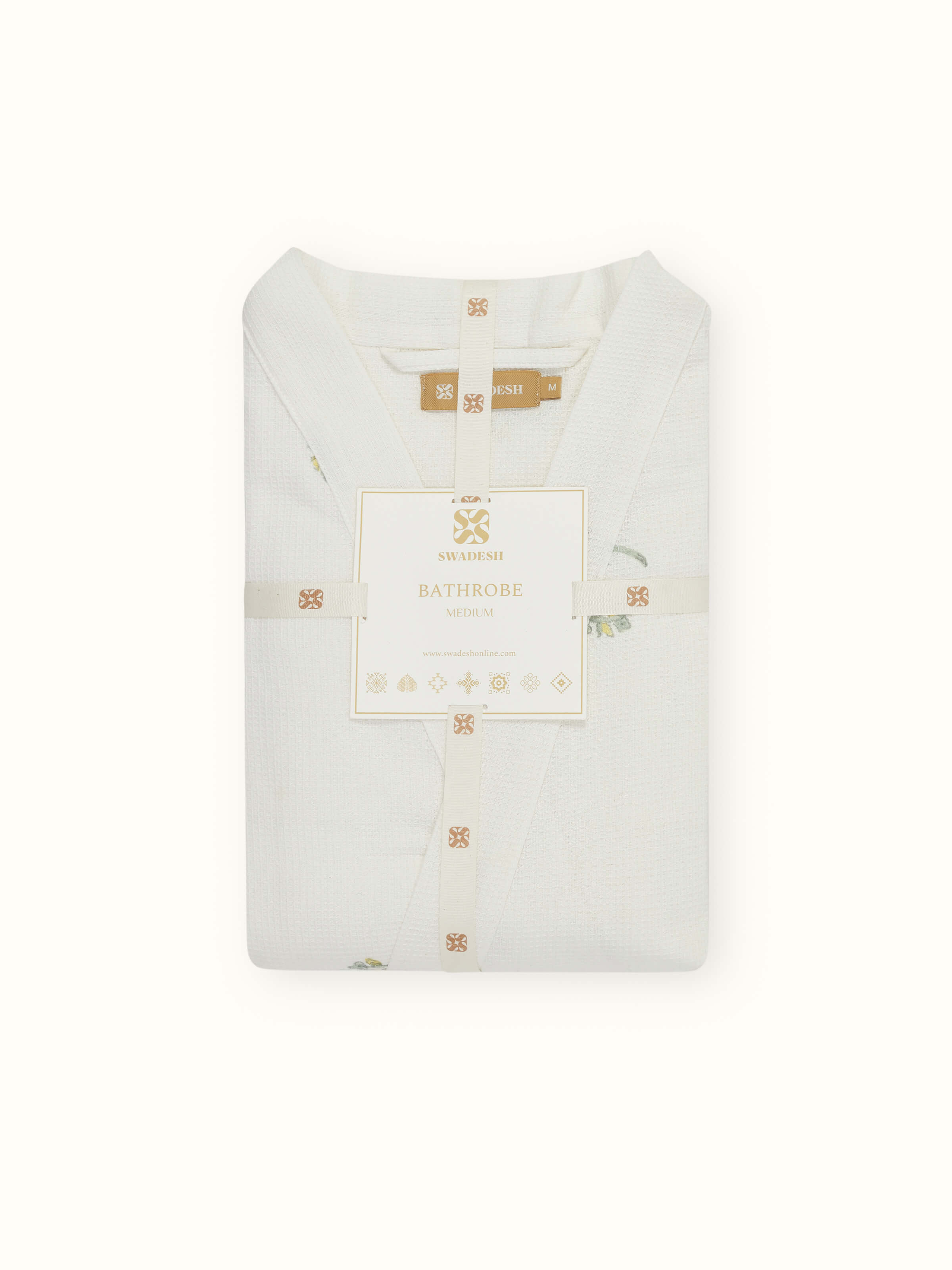 Another detailed view of Ambi Buta yellow floral cotton Sanganeri block printed bathrobe